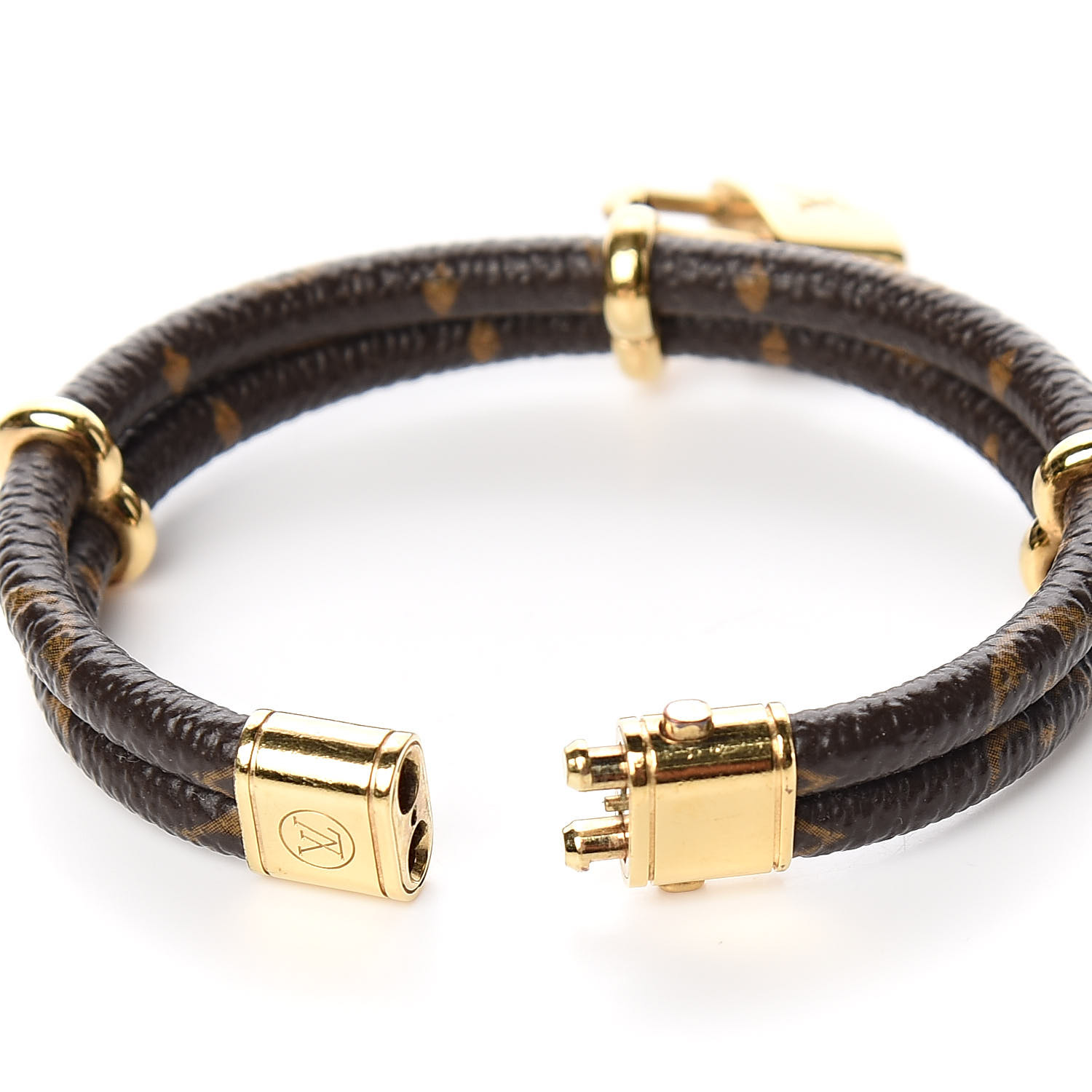 Louis Vuitton Monogram Leather Padlock Charm Bracelet Size 17