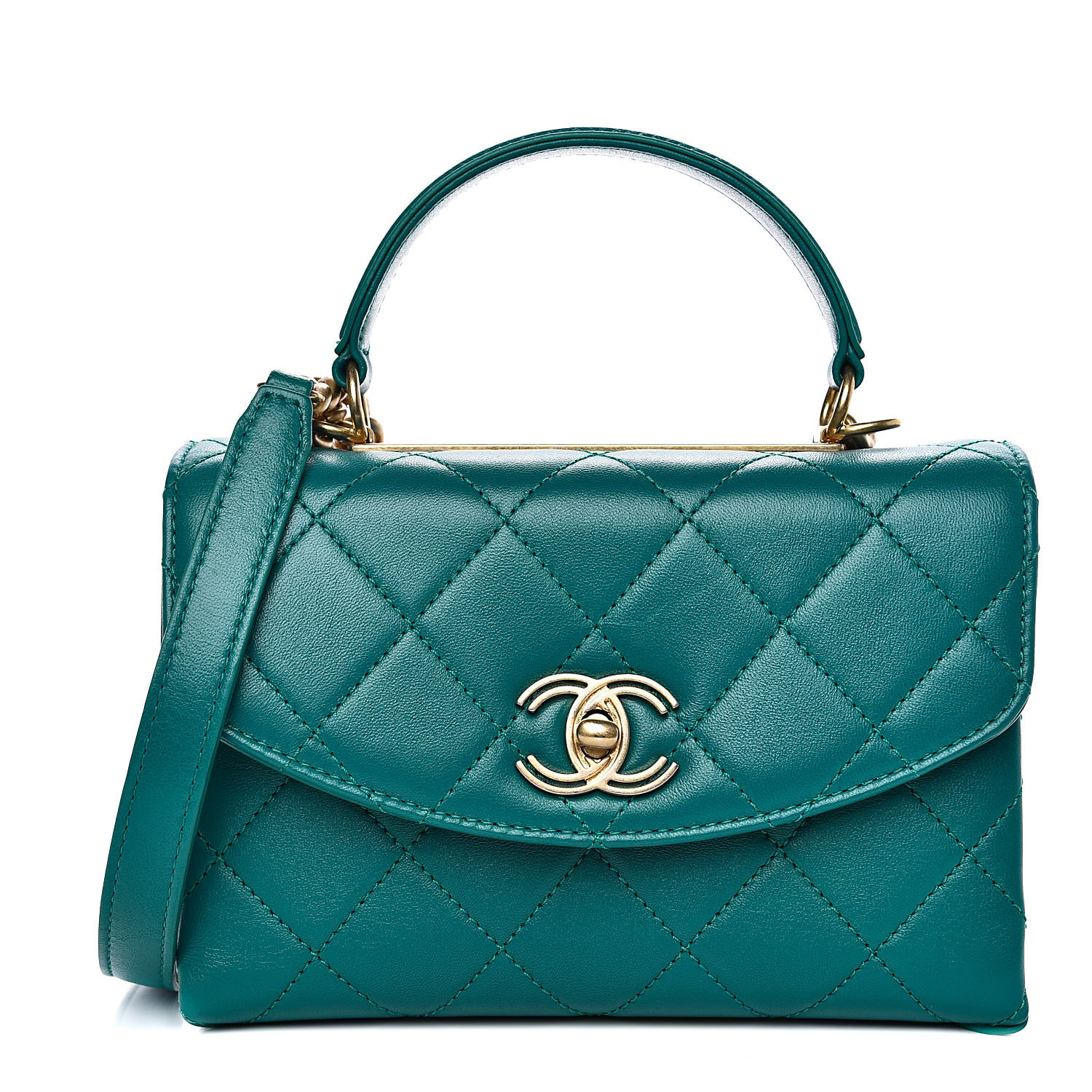 CHANEL Lambskin Quilted Small Top Handle Bag Turquoise 533349