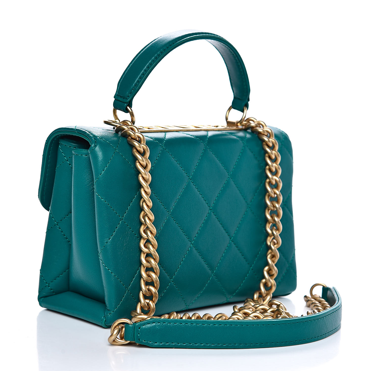 CHANEL Lambskin Quilted Small Top Handle Bag Turquoise 533349