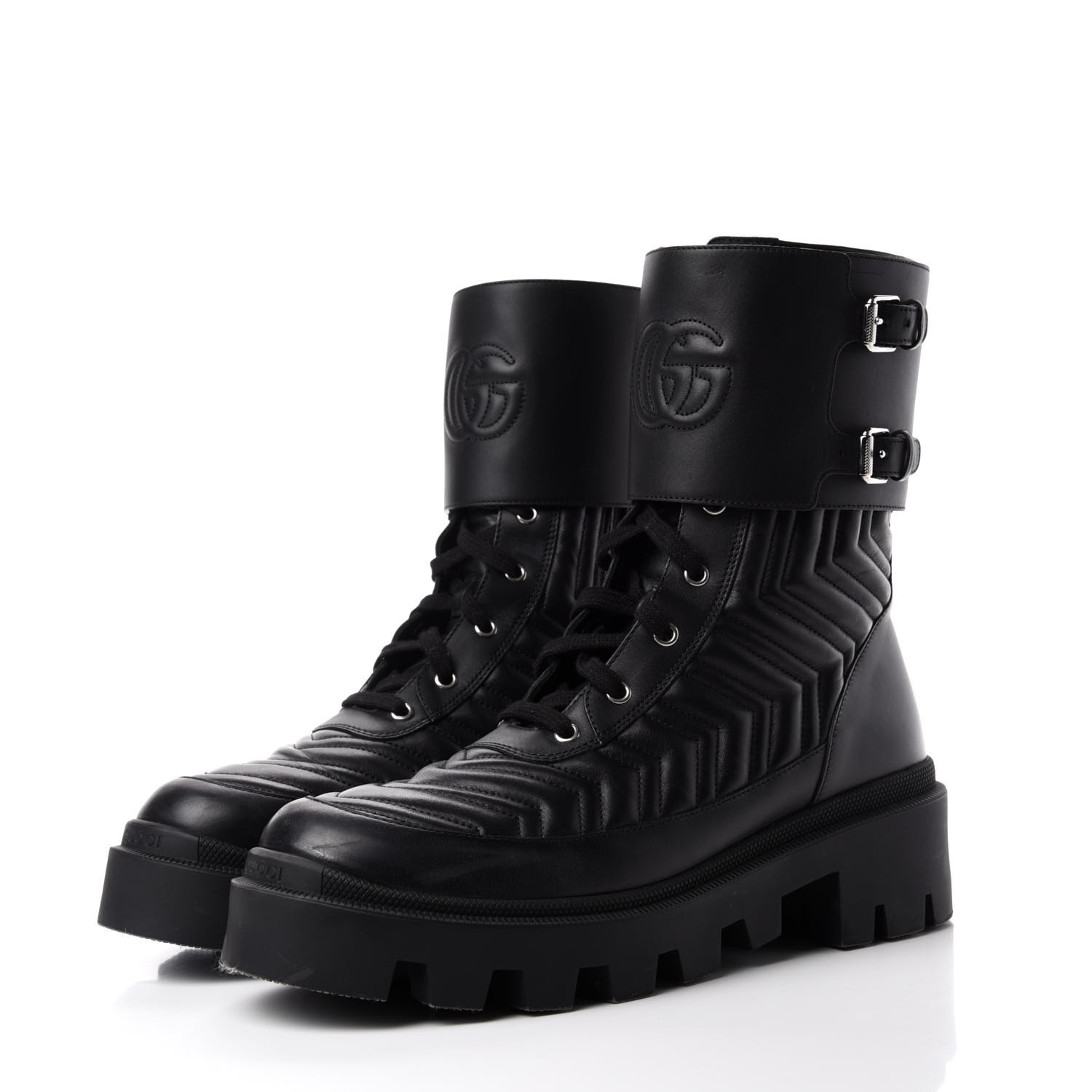 GUCCI Nappa Frances GG Matelasse Platform Combat Boots 42 Black 699015 ...