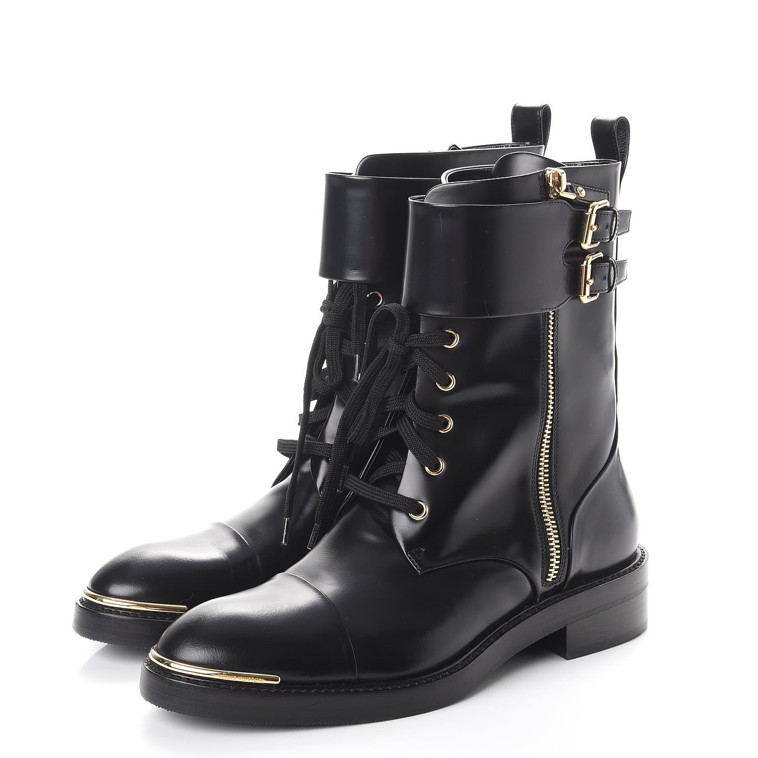 LOUIS VUITTON Calfskin Diplomacy Ranger Combat Boots 37.5 Black 257908