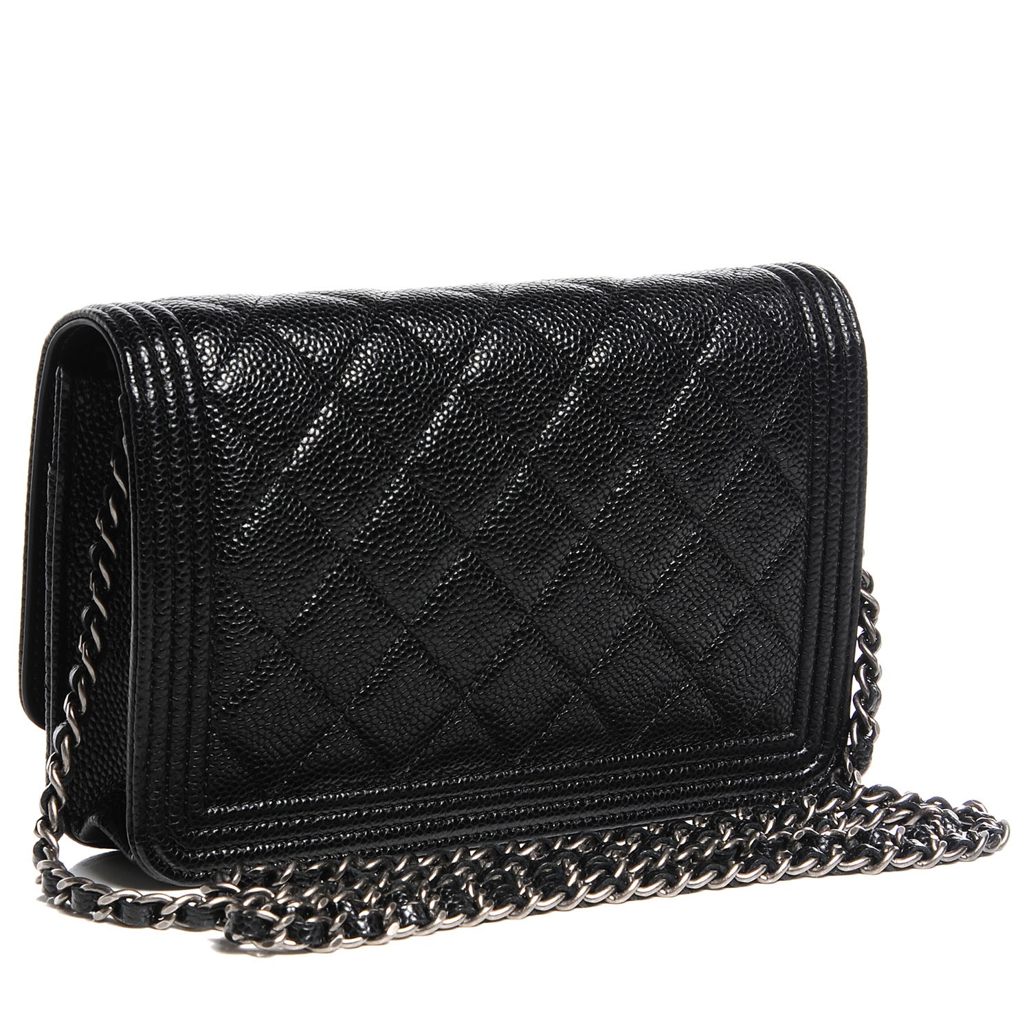 CHANEL Caviar Quilted Boy Wallet On Chain WOC Black 97972