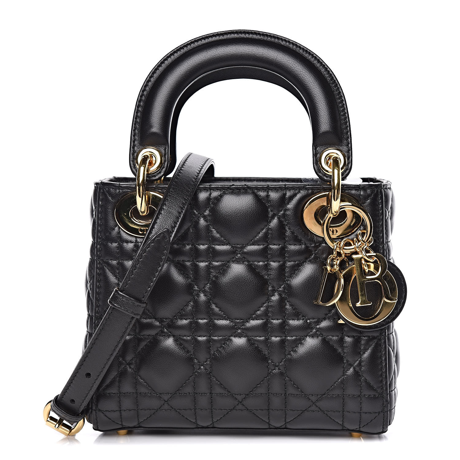 CHRISTIAN DIOR Lambskin Cannage Mini Lady Dior Black 426352