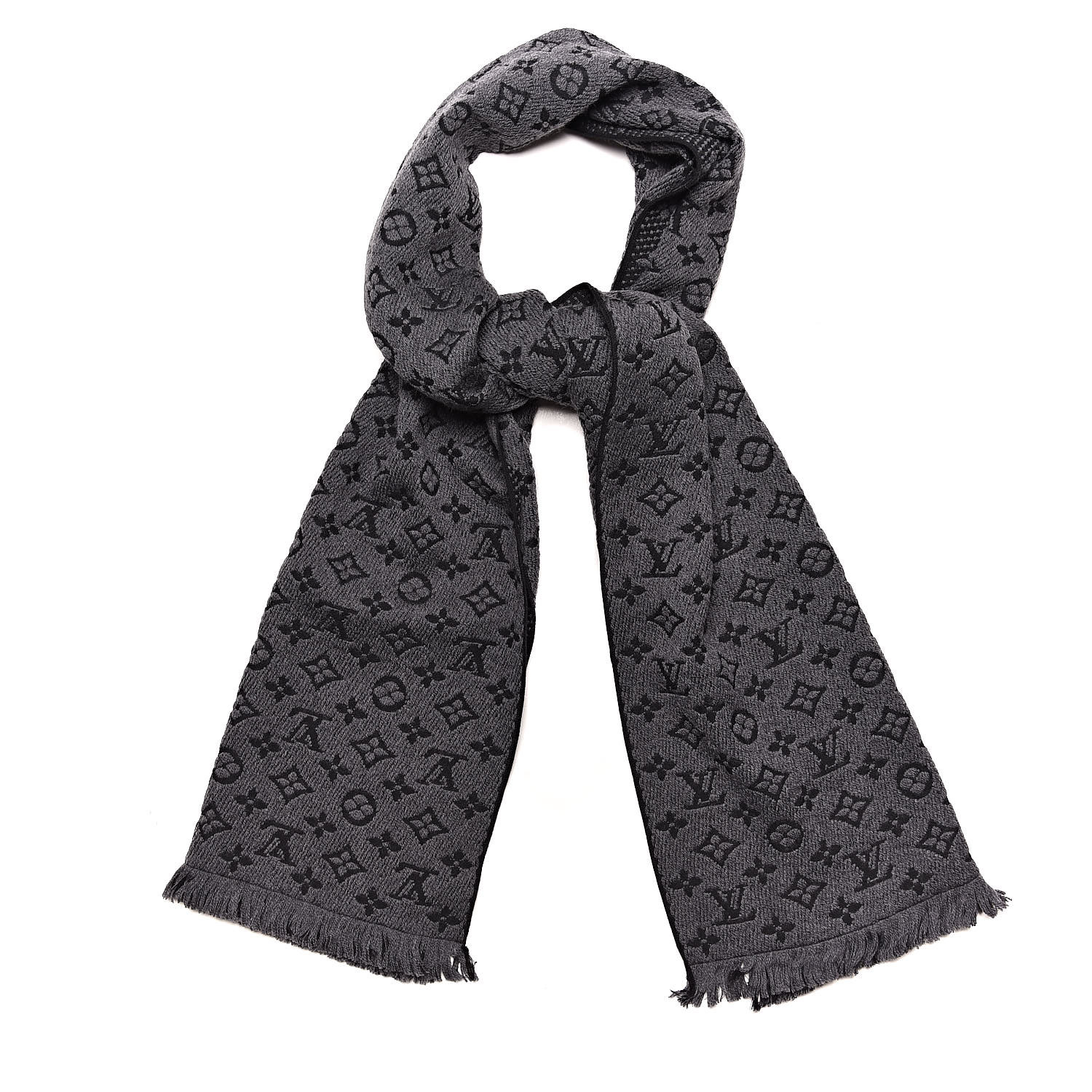 LOUIS VUITTON Wool Monogram Classic Scarf Charcoal Grey 424280