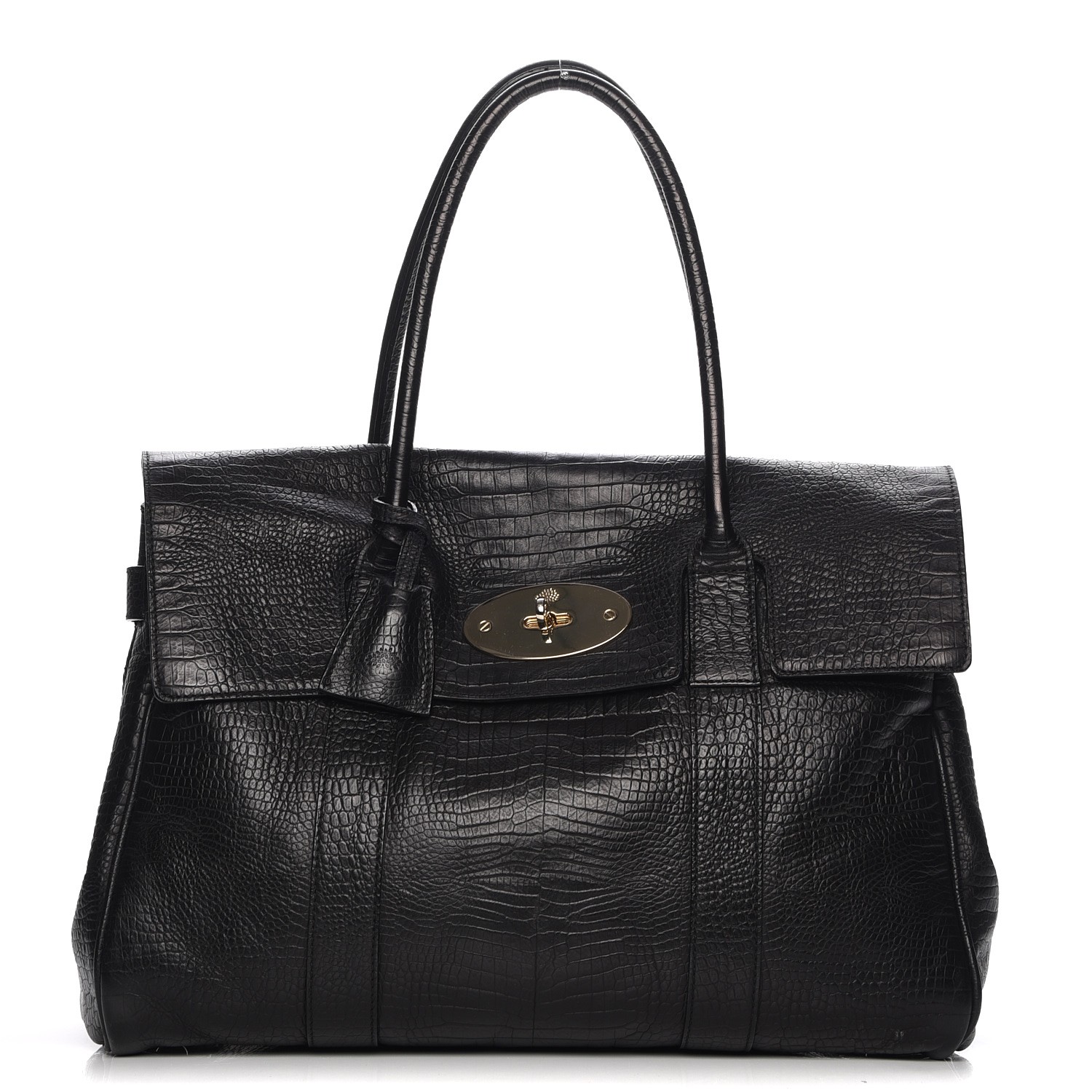 MULBERRY Crocodile Embossed Bayswater Satchel Black 210091 | FASHIONPHILE