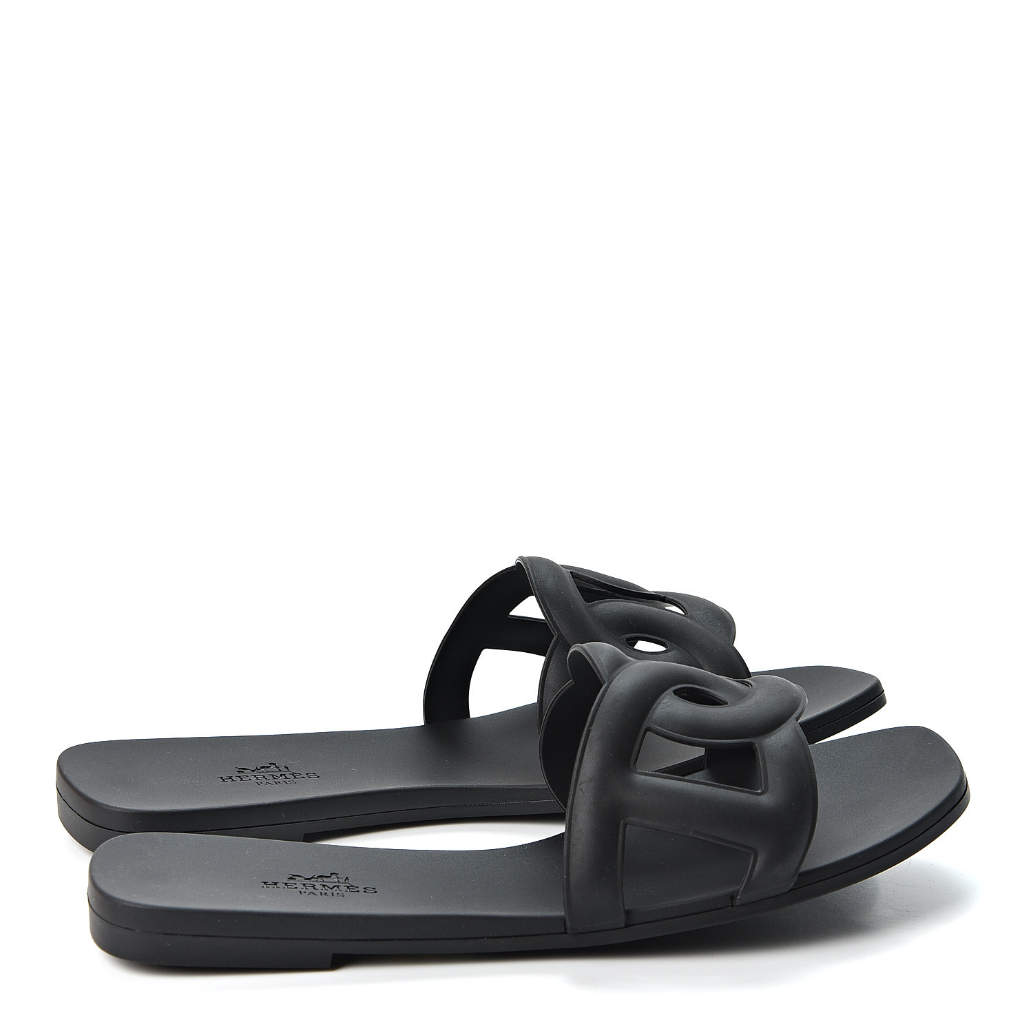 HERMES Rubber Aloha Sandals 37 Black 570239