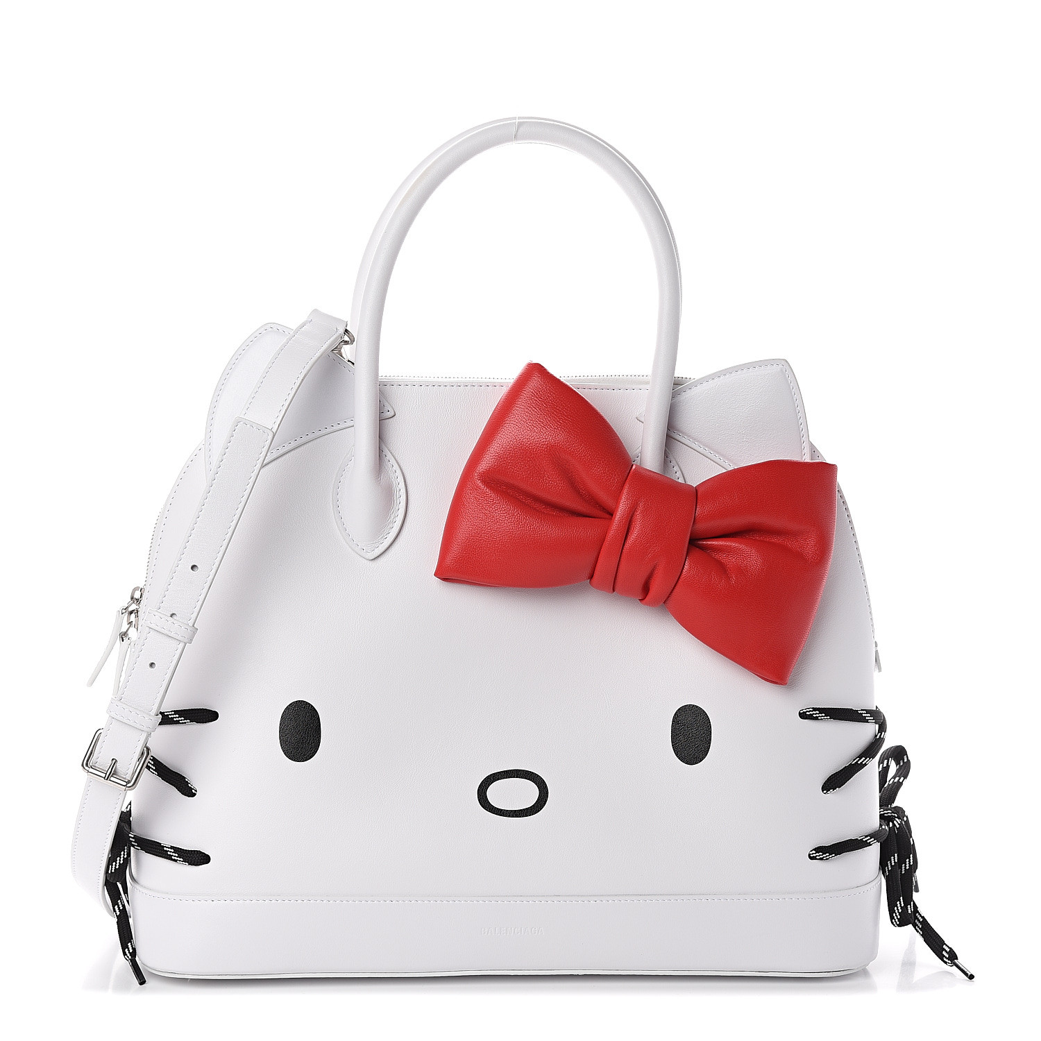 BALENCIAGA Calfskin Hello Kitty Ville Top Handle Bag M Optic White ...