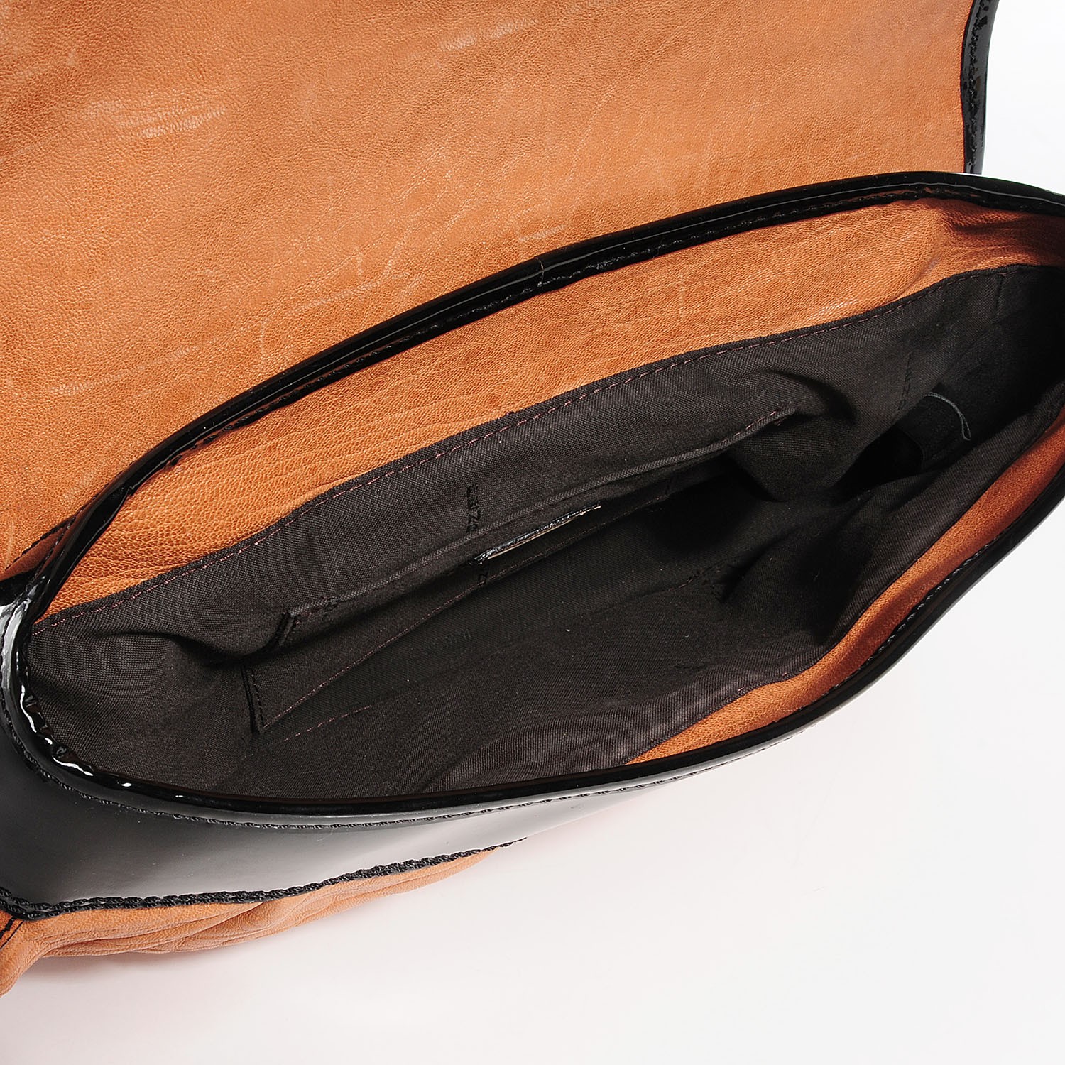 FENDI Nappa Vernice Patent Leather B Bag Tan Black 92146