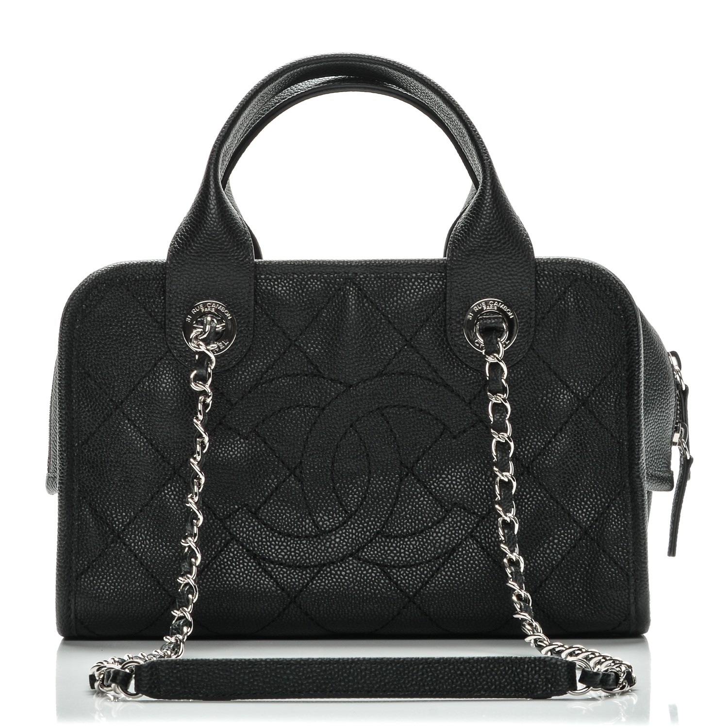 CHANEL Caviar Quilted Small Deauville Bowling Bag Black 198340