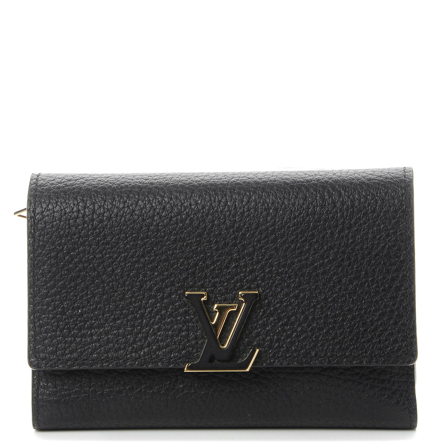 LOUIS VUITTON Taurillon Capucines Compact Wallet Black 245600