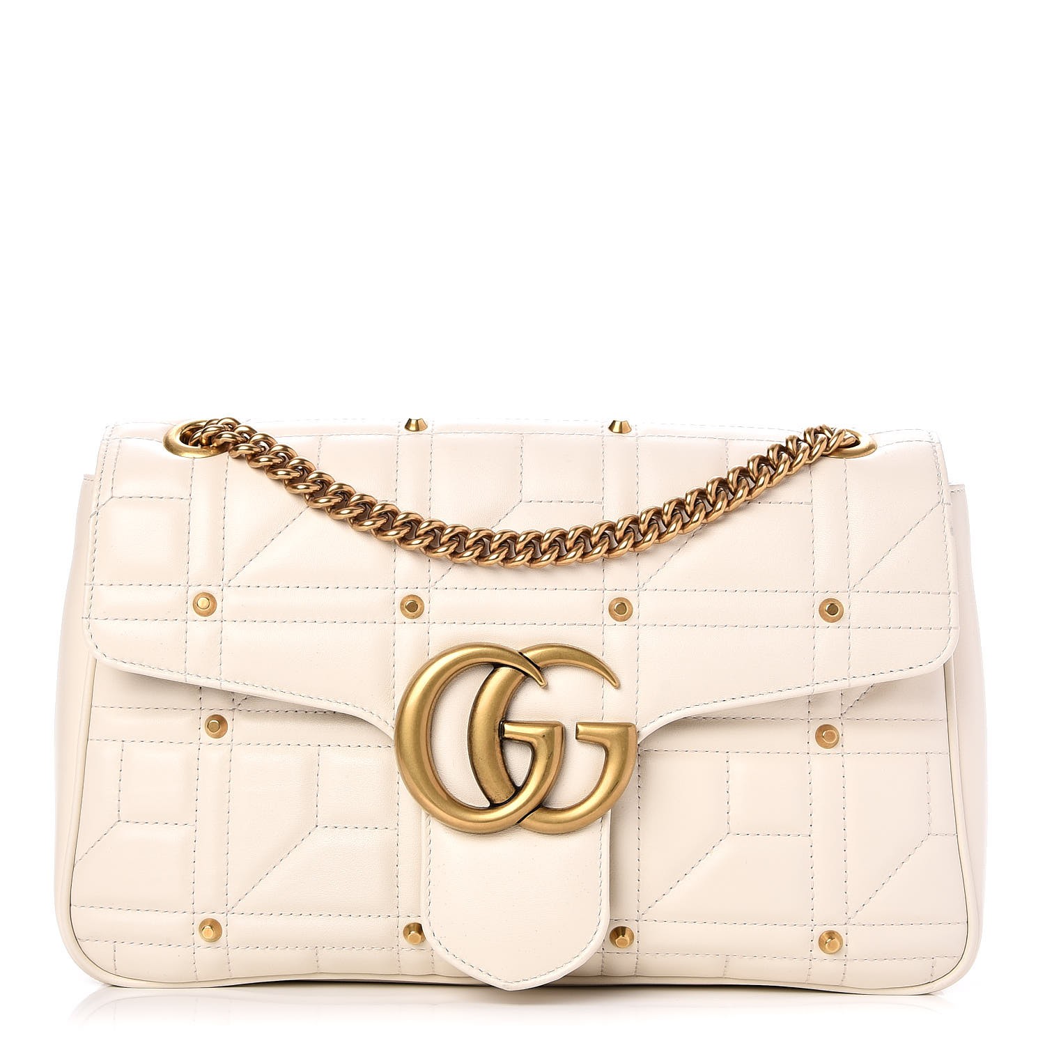 GUCCI Calfskin Matelasse Studded Medium GG Marmont Shoulder Bag White 245503