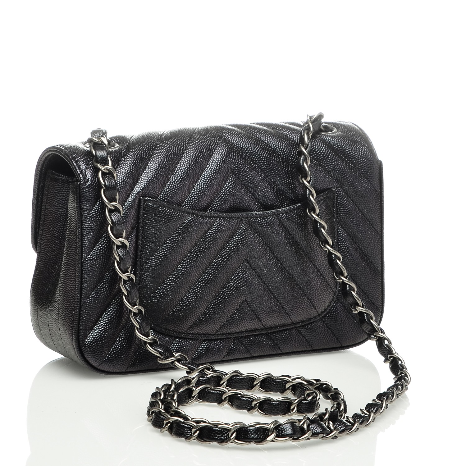 caviar quilted mini top handle rectangular flap black