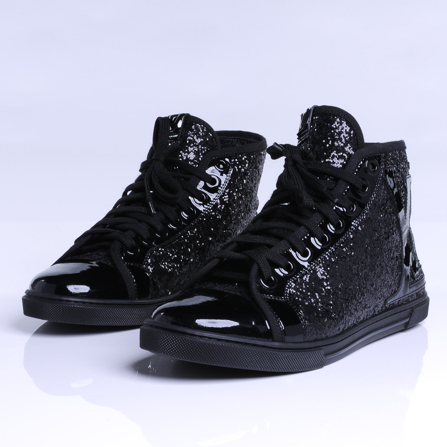 LOUIS VUITTON Glitter Punchy High Top Sneakers 38 Black 39248