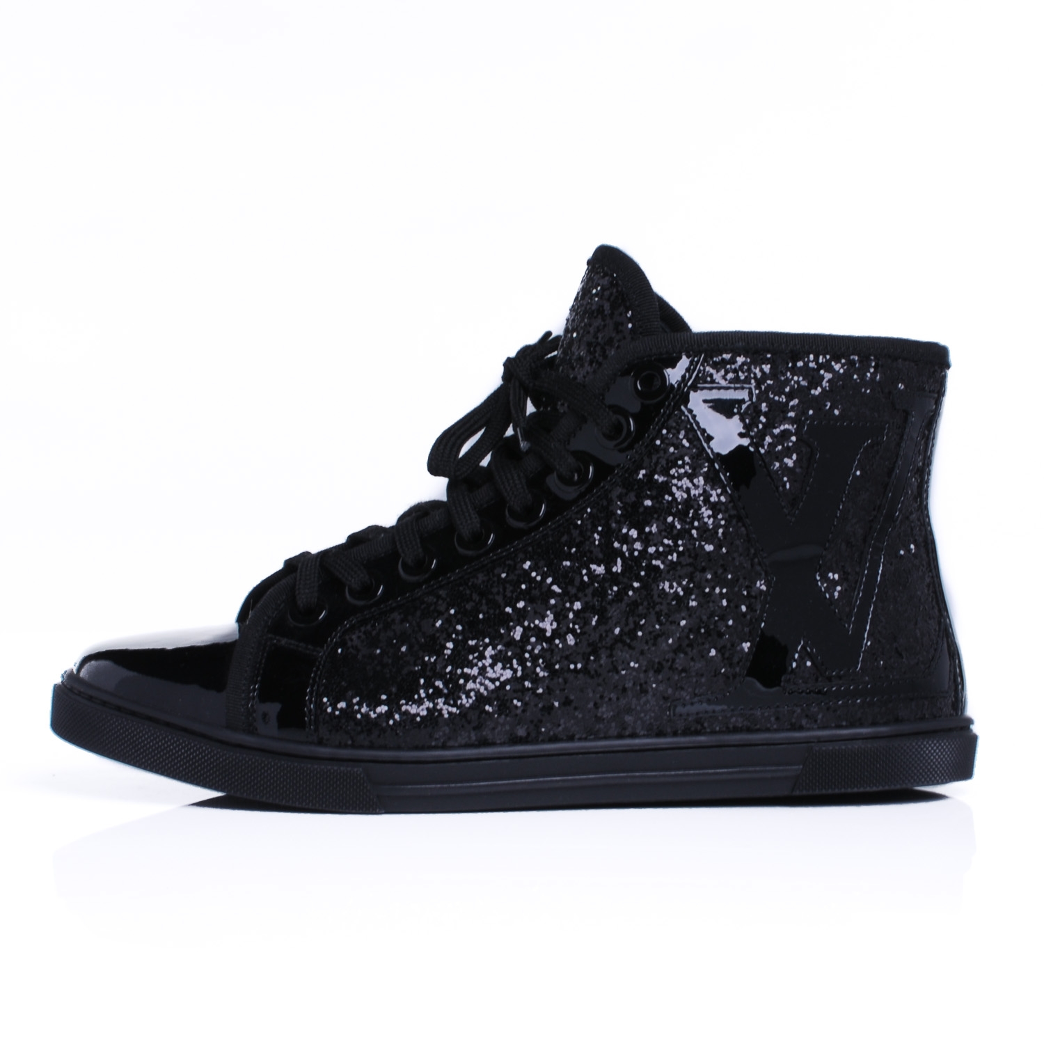 LOUIS VUITTON Glitter Punchy High Top Sneakers 38 Black 39248