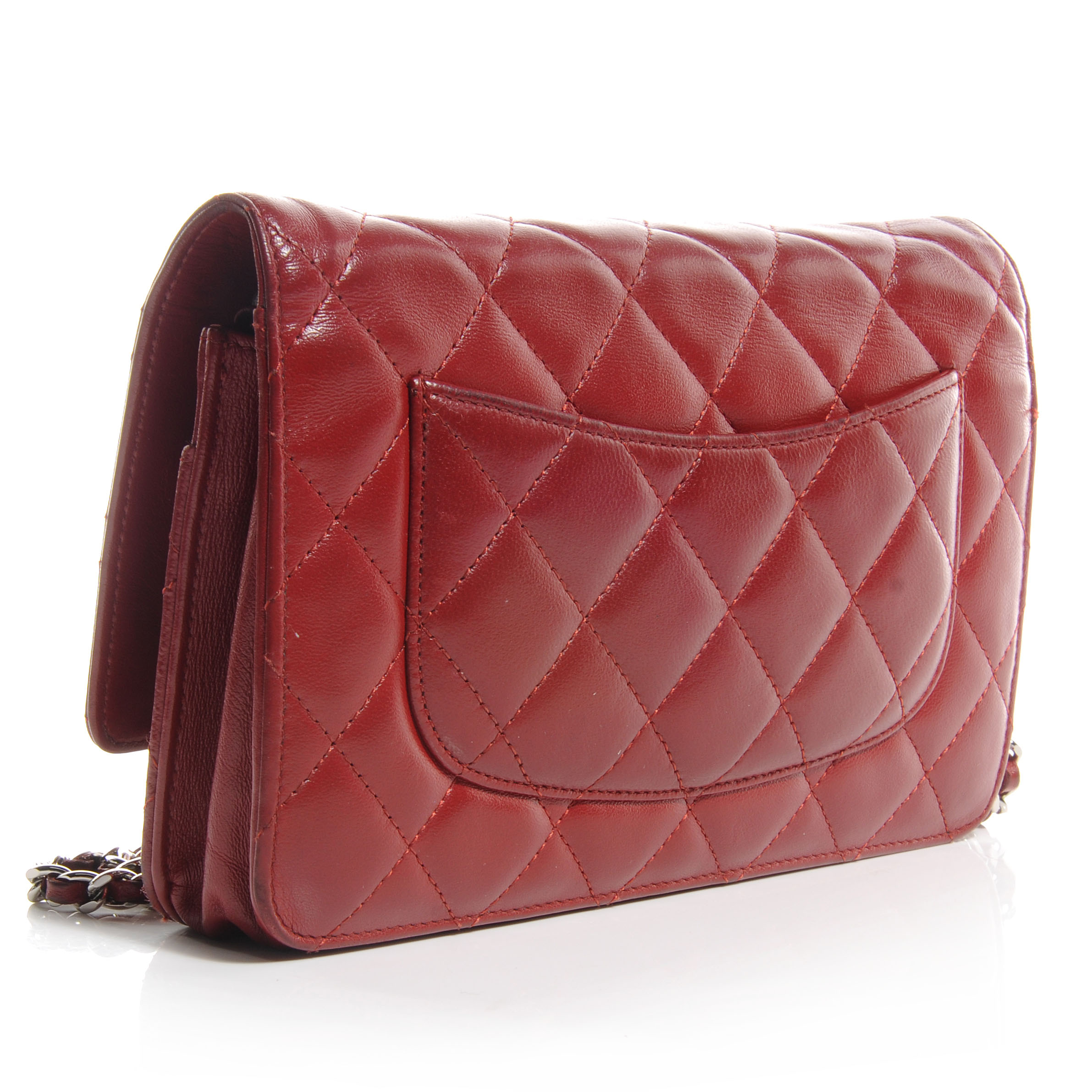 CHANEL Lambskin Quilted Wallet On Chain WOC Red 59784