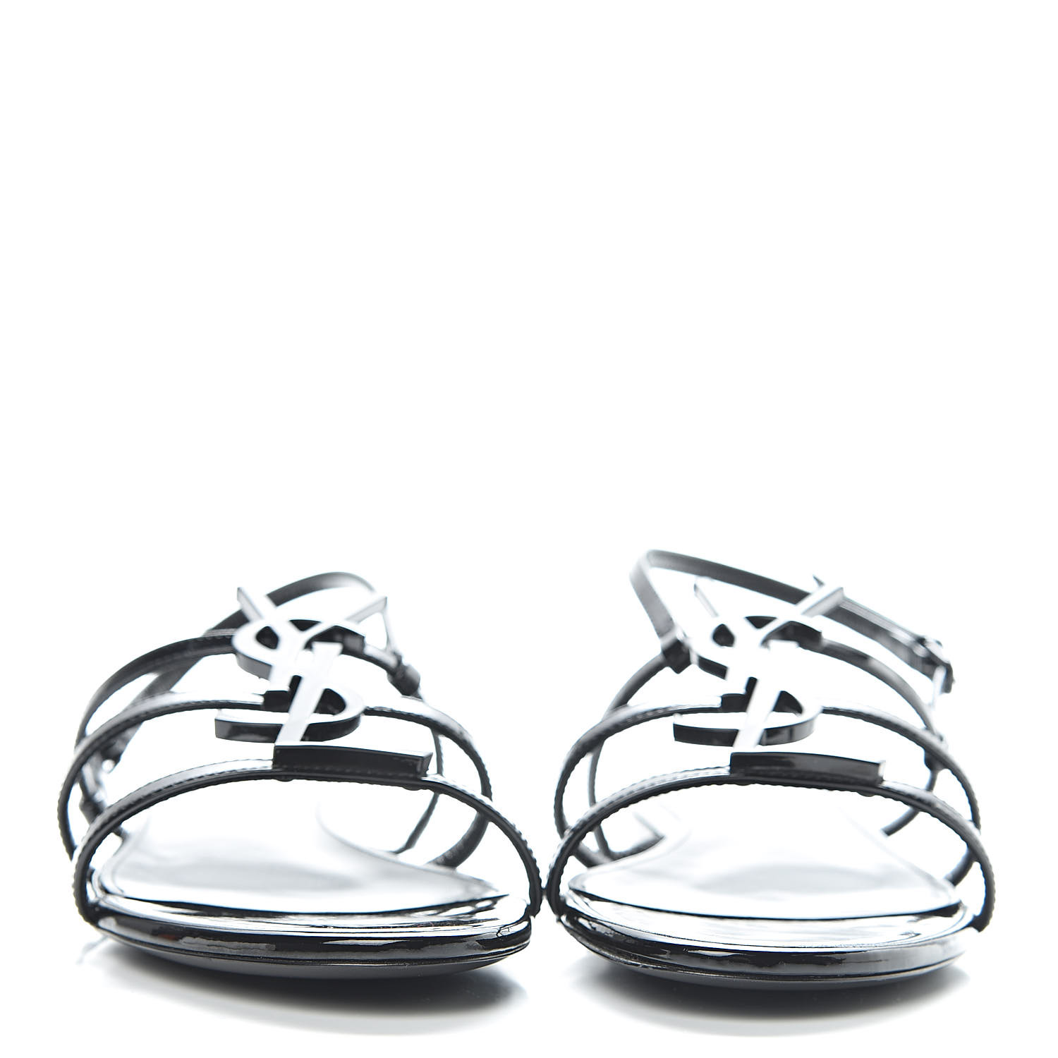 cassandra open sandals with black monogram in patent leather