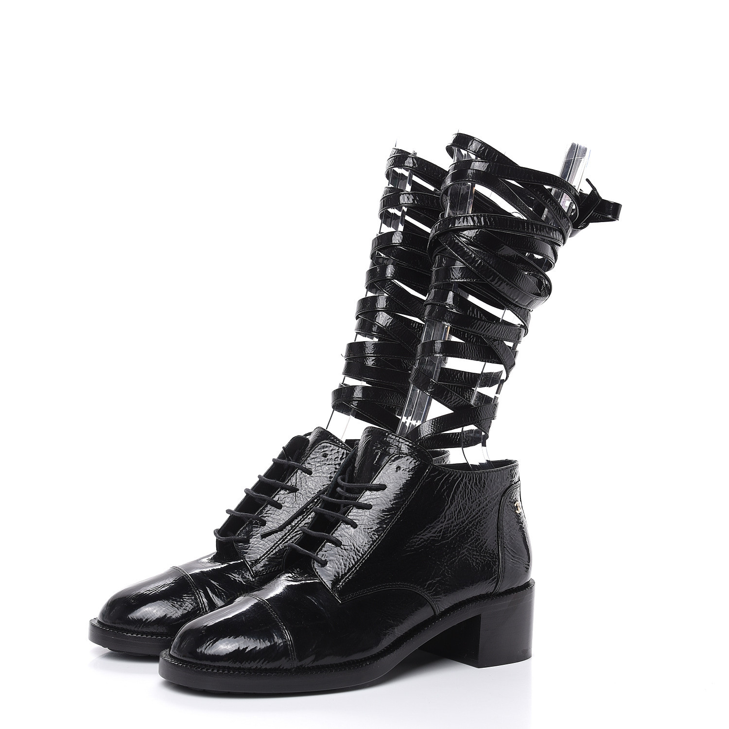 chanel lace up boots black