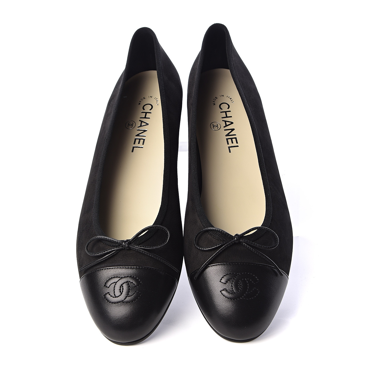 CHANEL Suede Lambskin Cap Toe CC Ballerina Flats 41 Black 492906