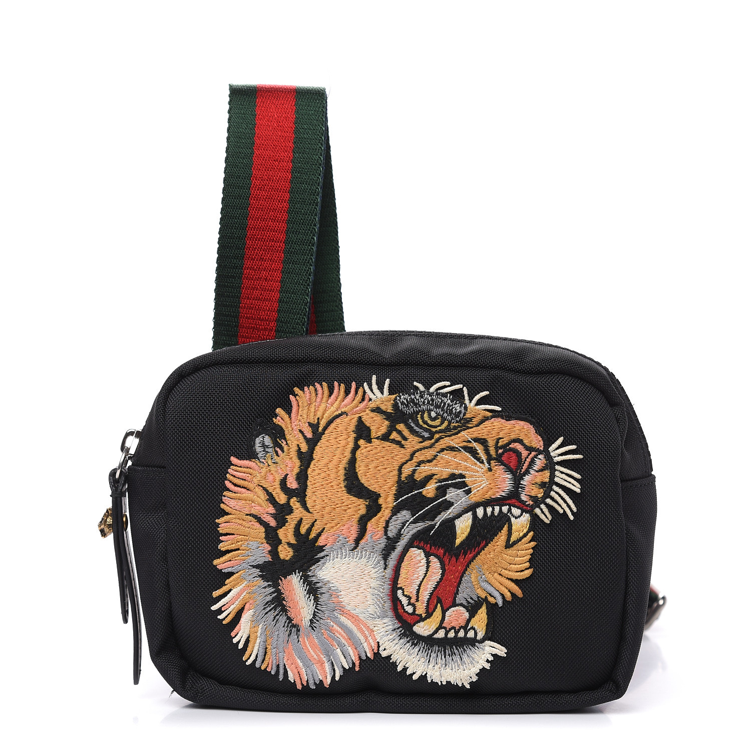 GUCCI Canvas Embroidered Tiger Messenger Bag Black 491983