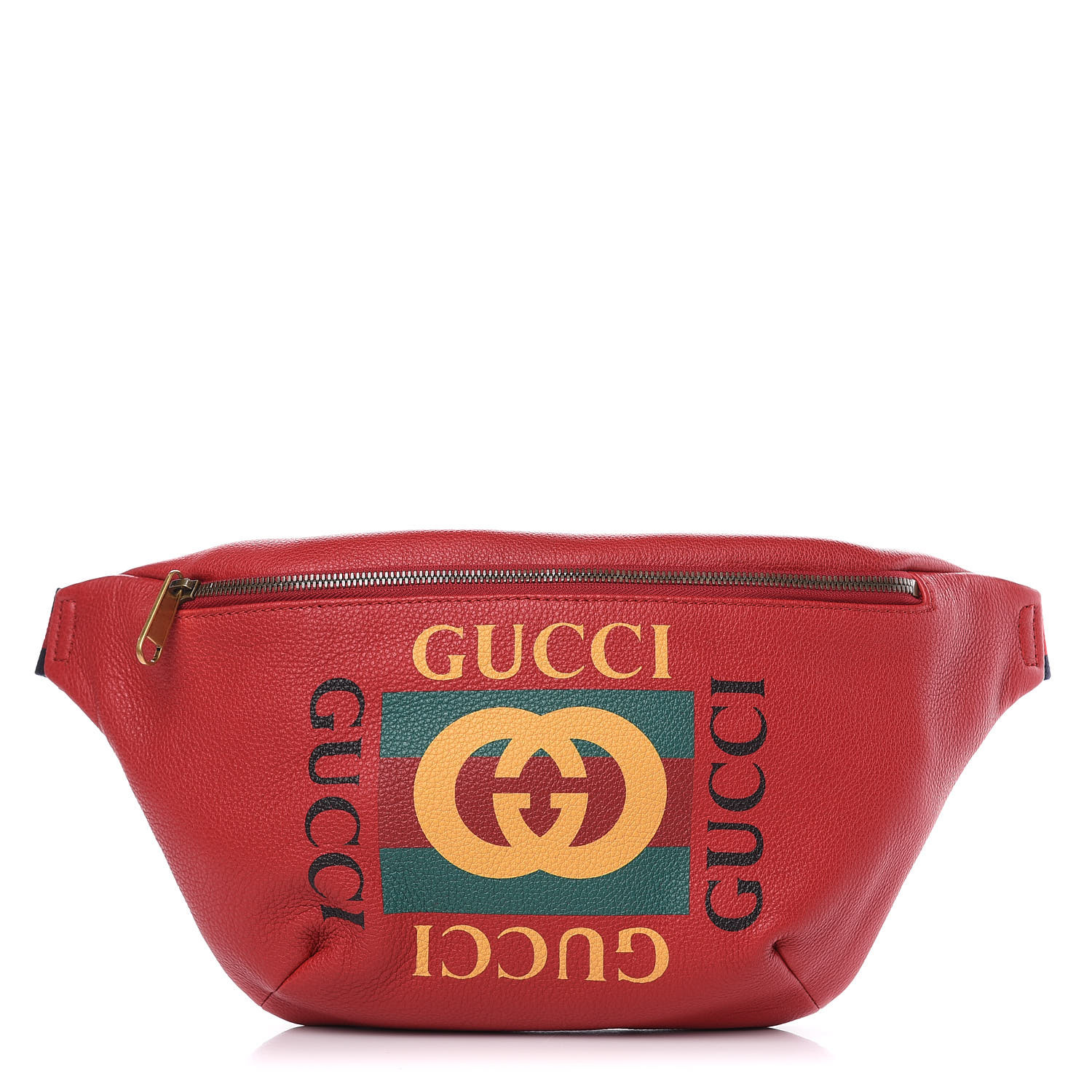 gucci print leather belt bag red