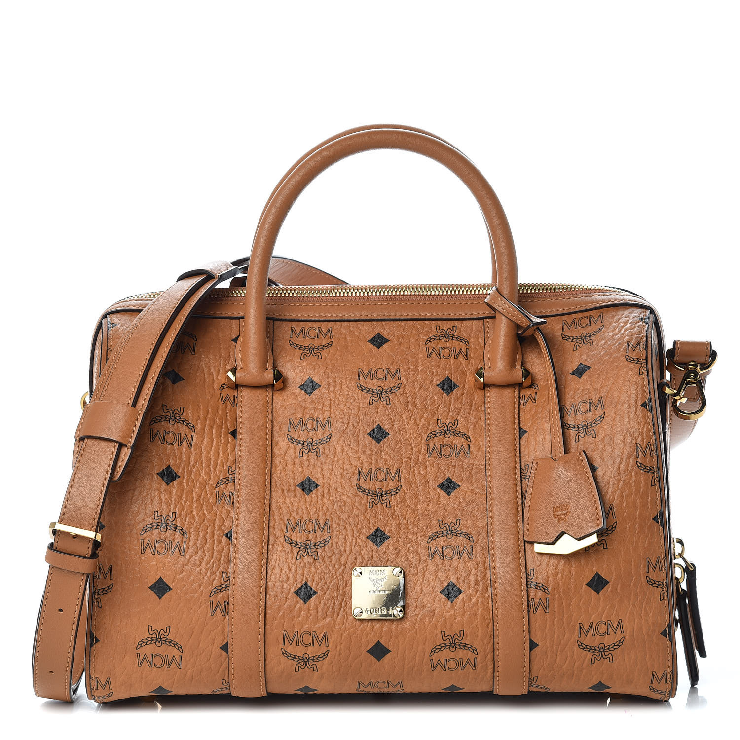 MCM Visetos Medium Boston Bag Cognac 402621