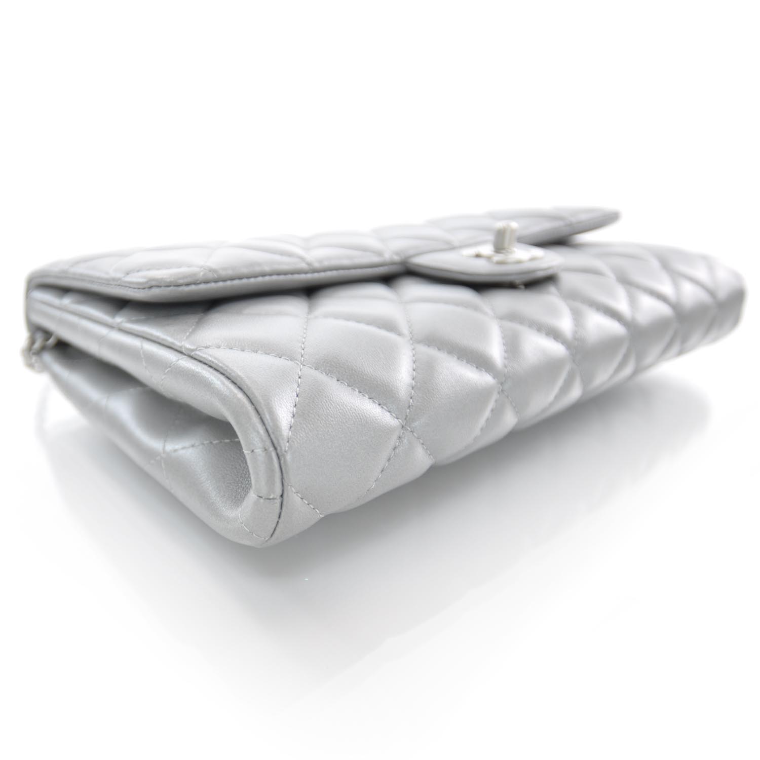 CHANEL Lambskin Quilted Clutch Bag Silver 34442