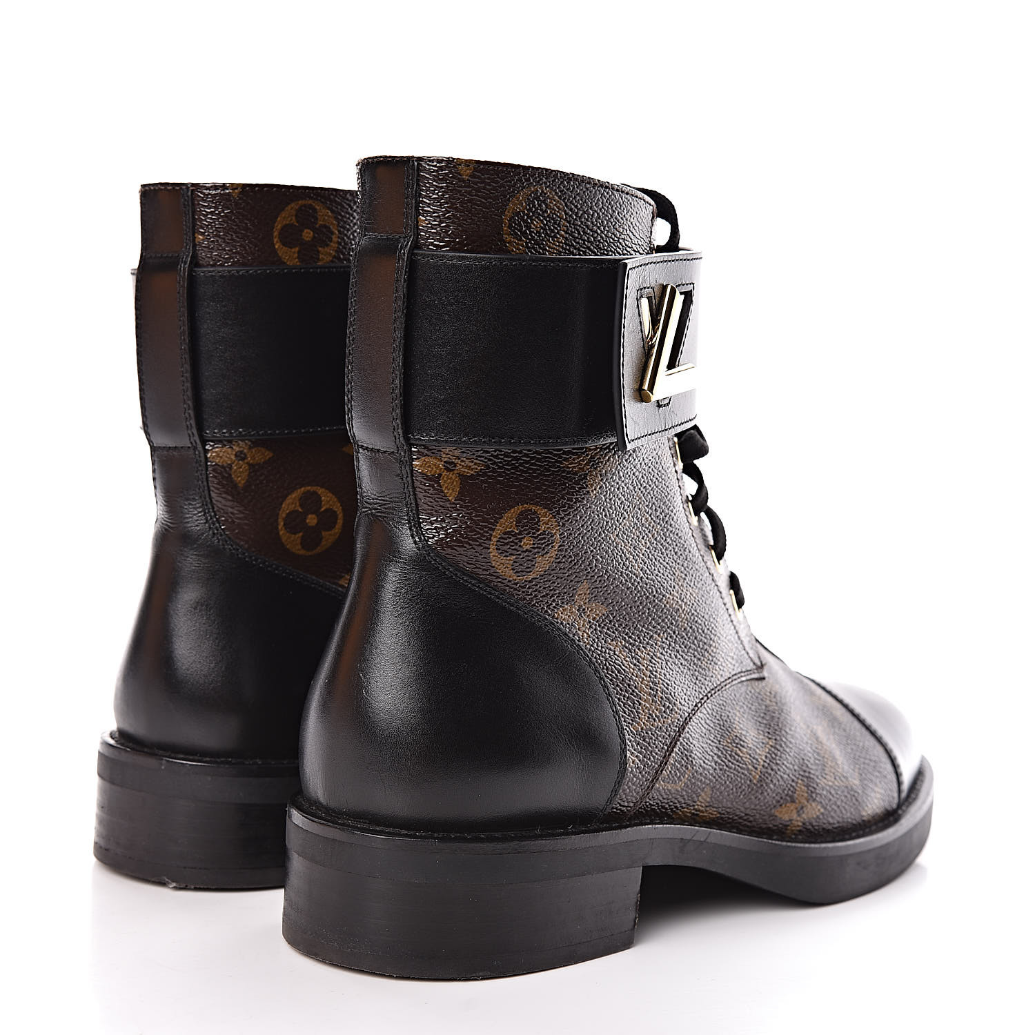 LOUIS VUITTON Monogram Calfskin Wonderland Flat Ranger Boots 38.5 Black 451578