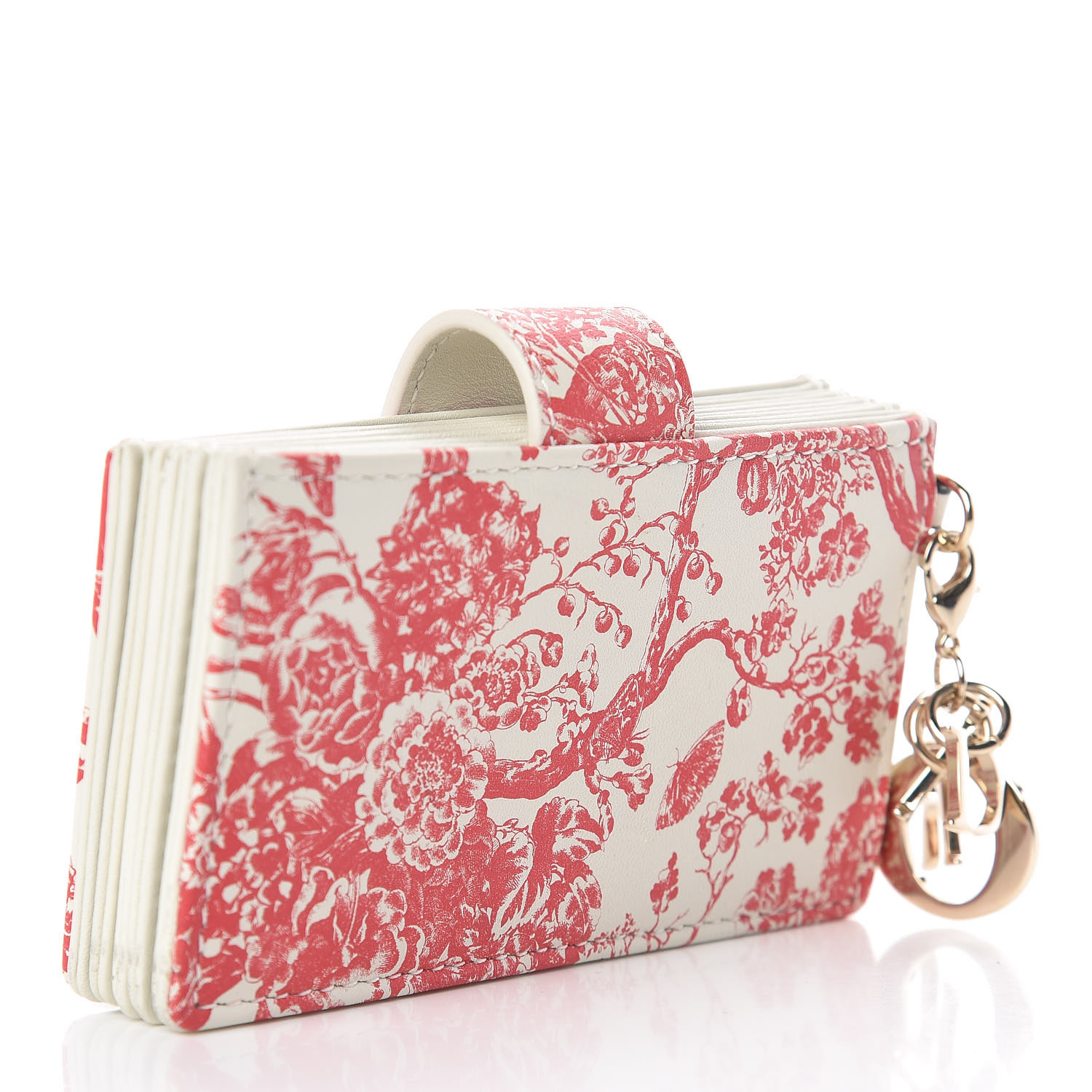 CHRISTIAN DIOR Calfskin Lady Dior Gusseted Floral Card Holder Latte ...