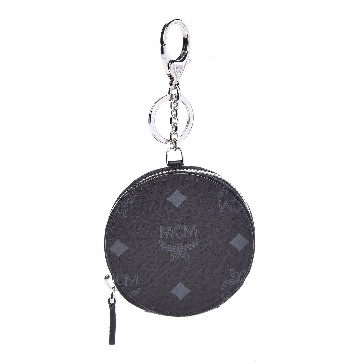 MCM Visetos Round Coin Pouch Key Ring Bag Charm Black 452088
