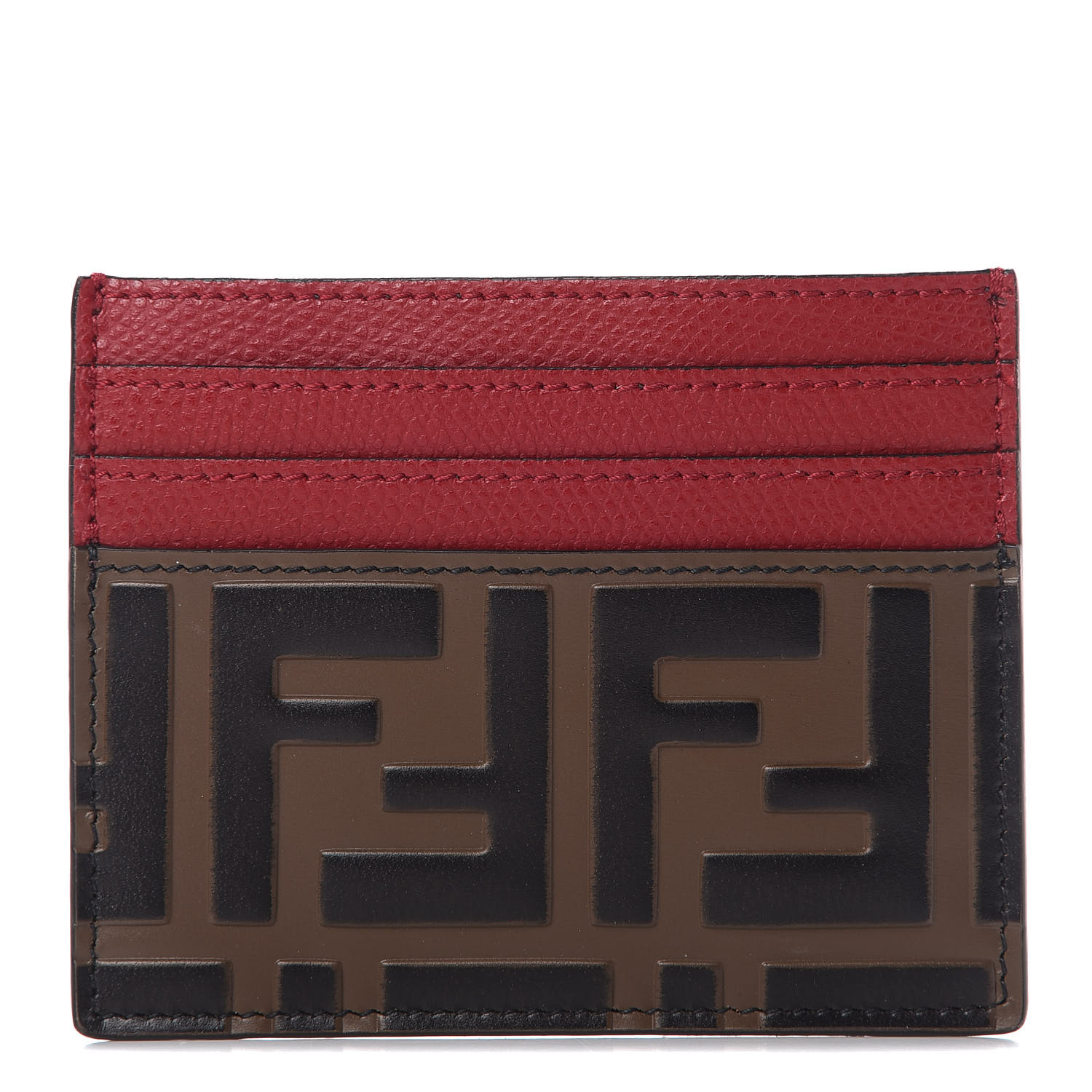 FENDI Calfskin FF 1974 Embossed Card Holder Maya Black Red 608524 ...