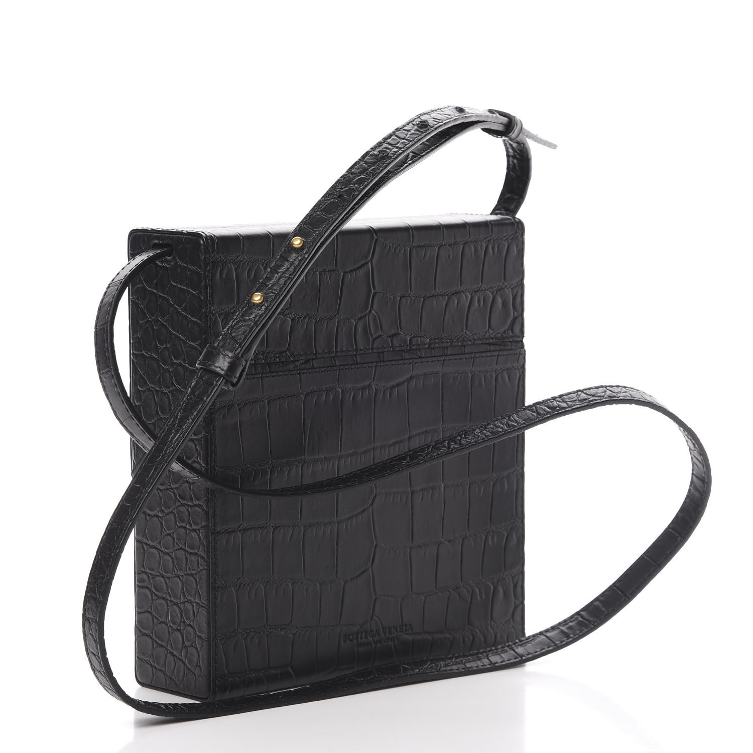 BOTTEGA VENETA Calfskin Crocodile Embossed Daisey Box Clutch Black ...