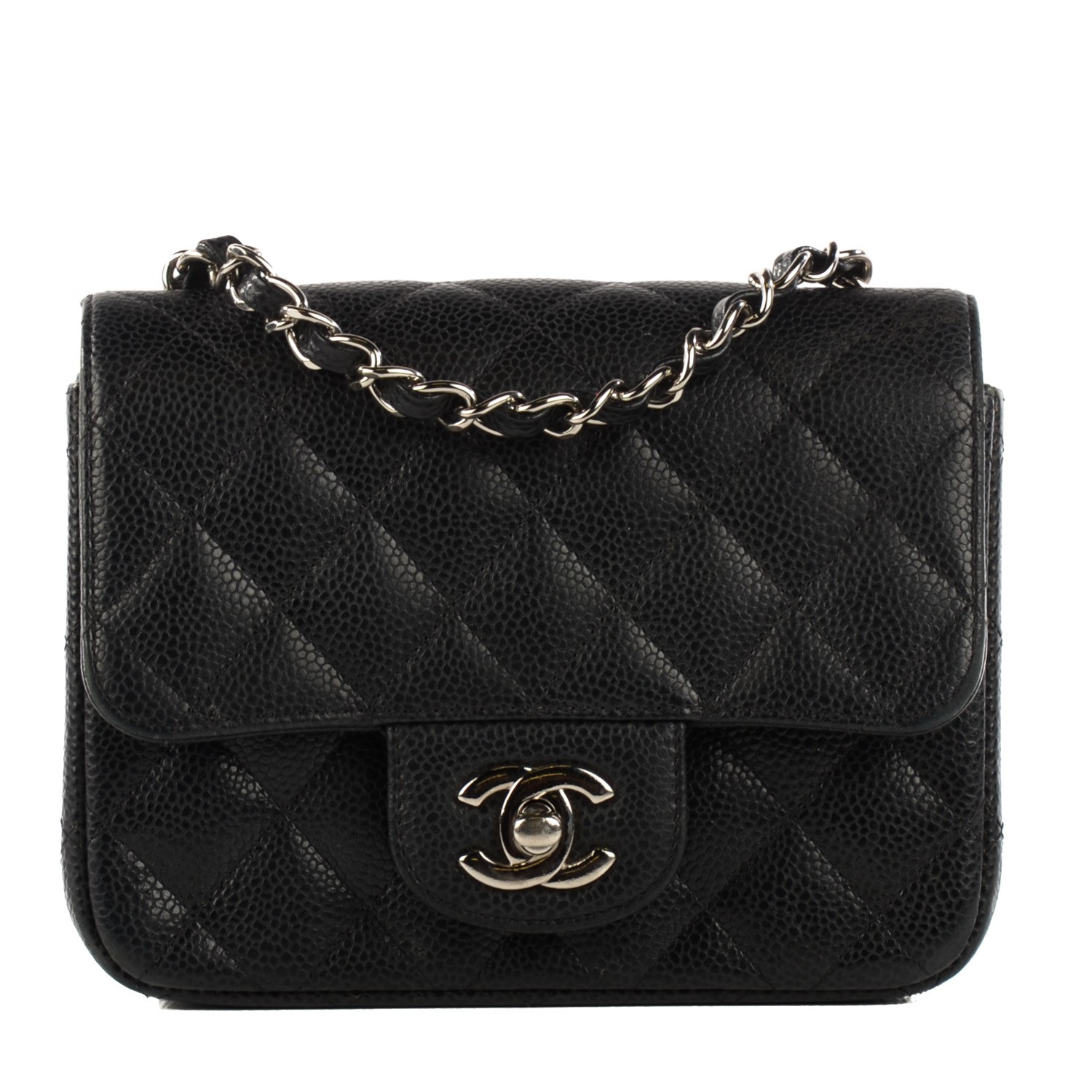 chanel square mini black caviar