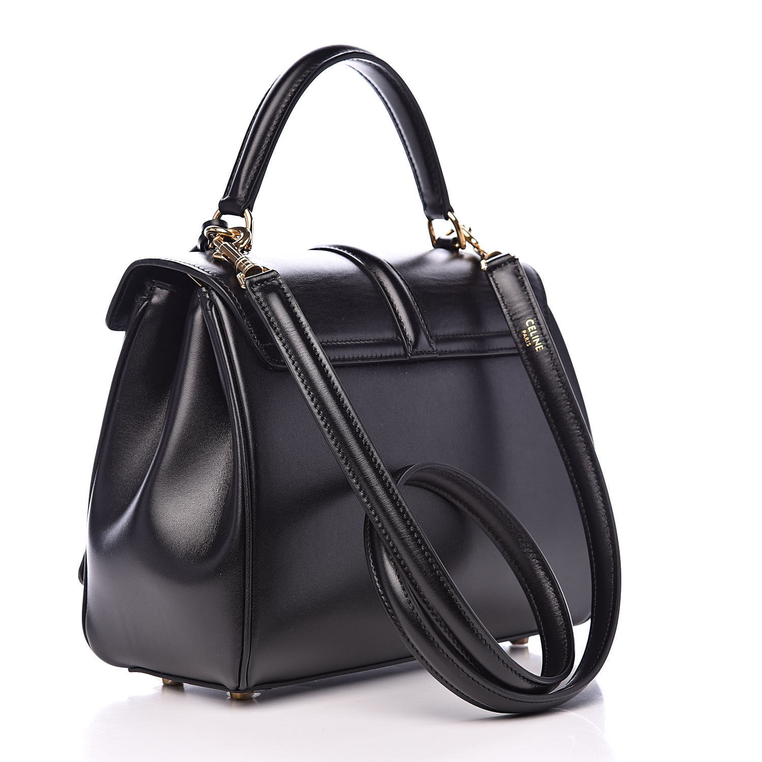 CELINE Satinated Calfskin Small 16 Top Handle Bag Black 512365