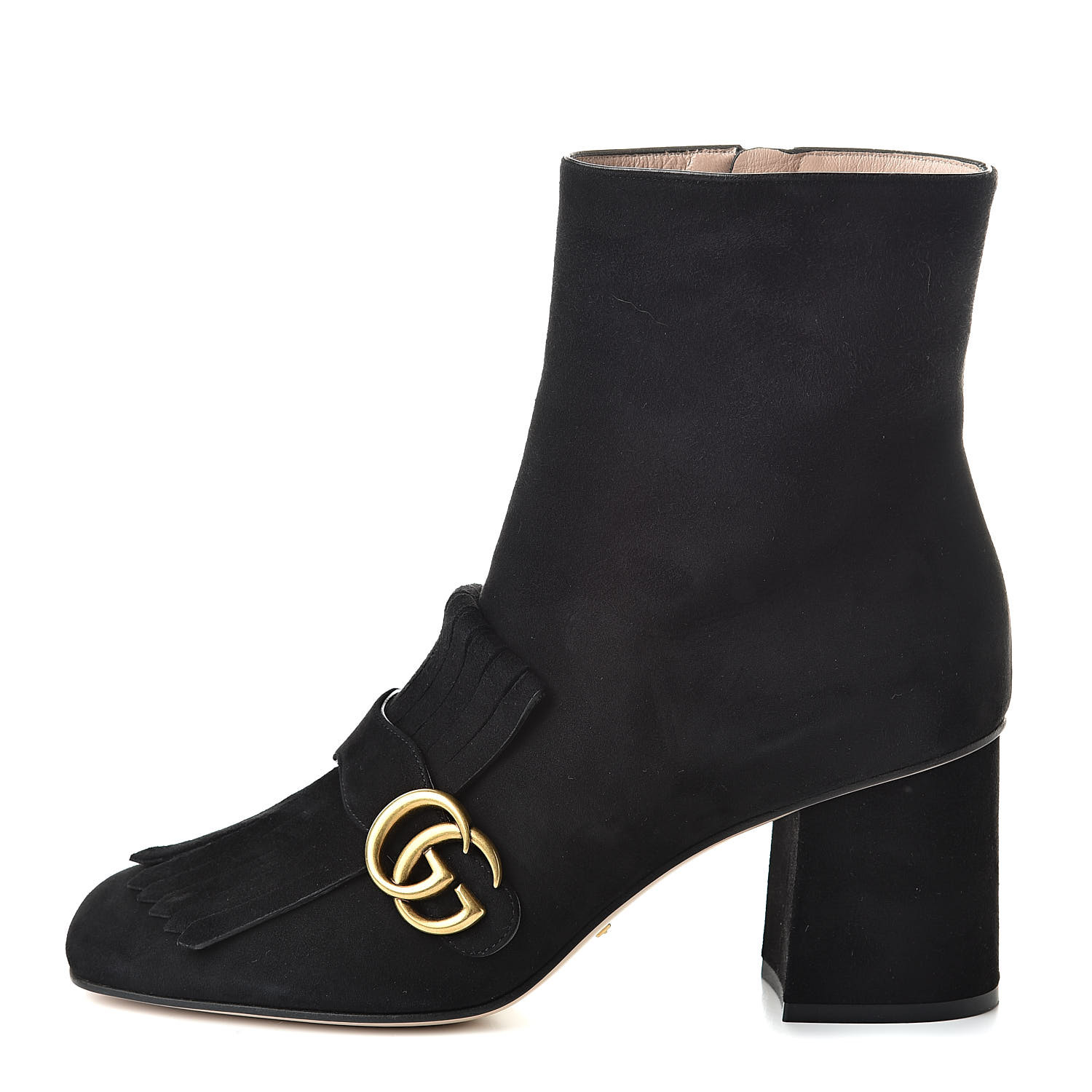 GUCCI Suede Marmont Fringe Ankle Boots 41 Black 511456