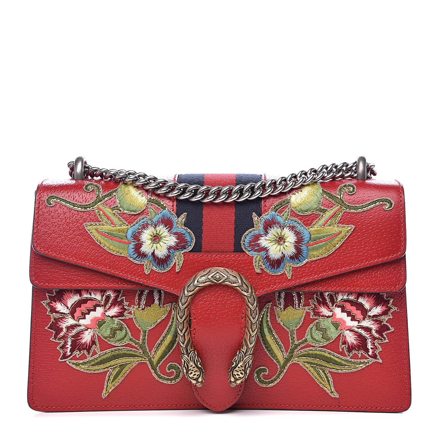 GUCCI Calfskin Small Dionysus Web Floral Embroidered Shoulder Bag Hibiscus Red 512845