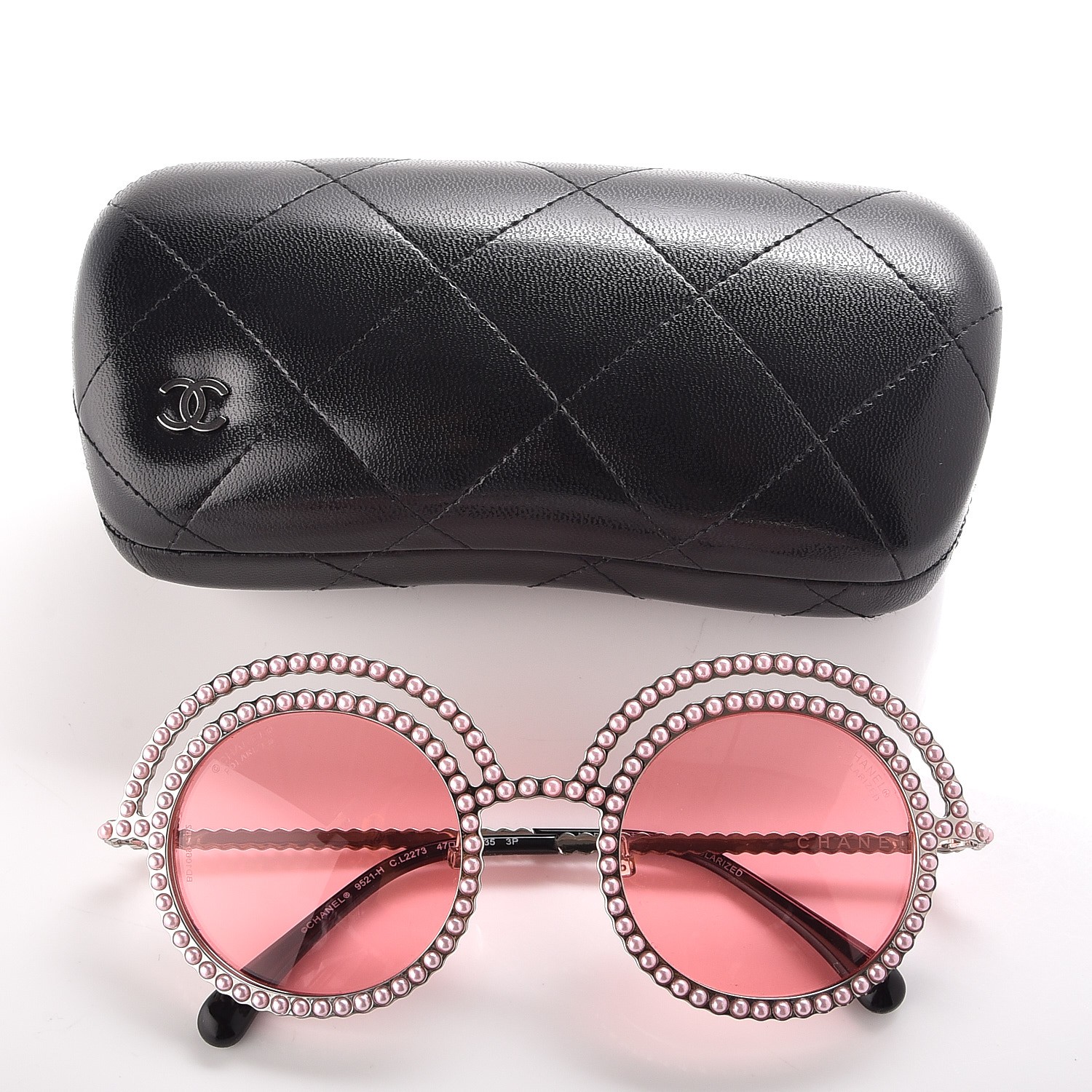 CHANEL Metallic Pearl Round Polarized Sunglasses 9521-H Pink Silver