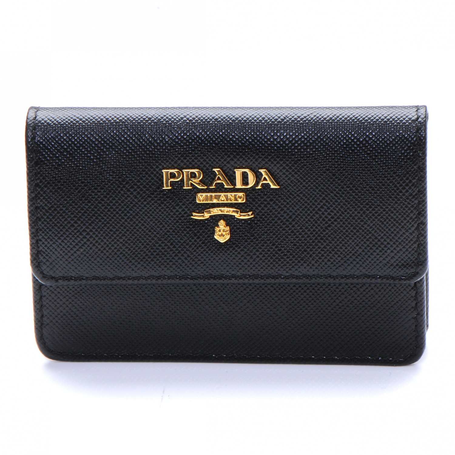 PRADA Saffiano Business Card Holder Nero Black 48348 | FASHIONPHILE