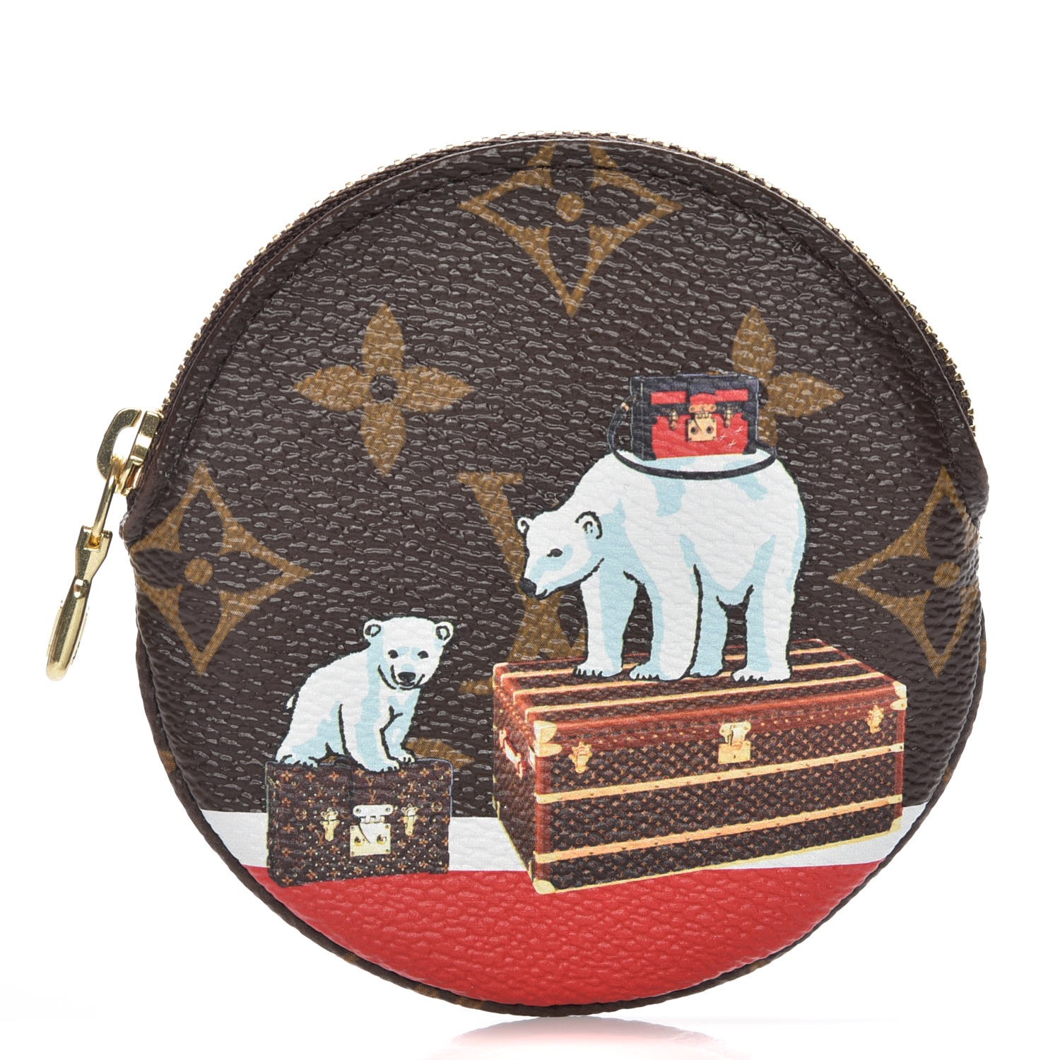 LOUIS VUITTON Monogram Xmas Polar Bear Round Coin Purse 217843