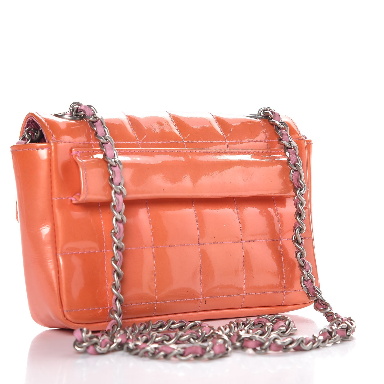 CHANEL Patent Square Quilted Extra Mini Convertible Flap Belt Bag Orange 303277