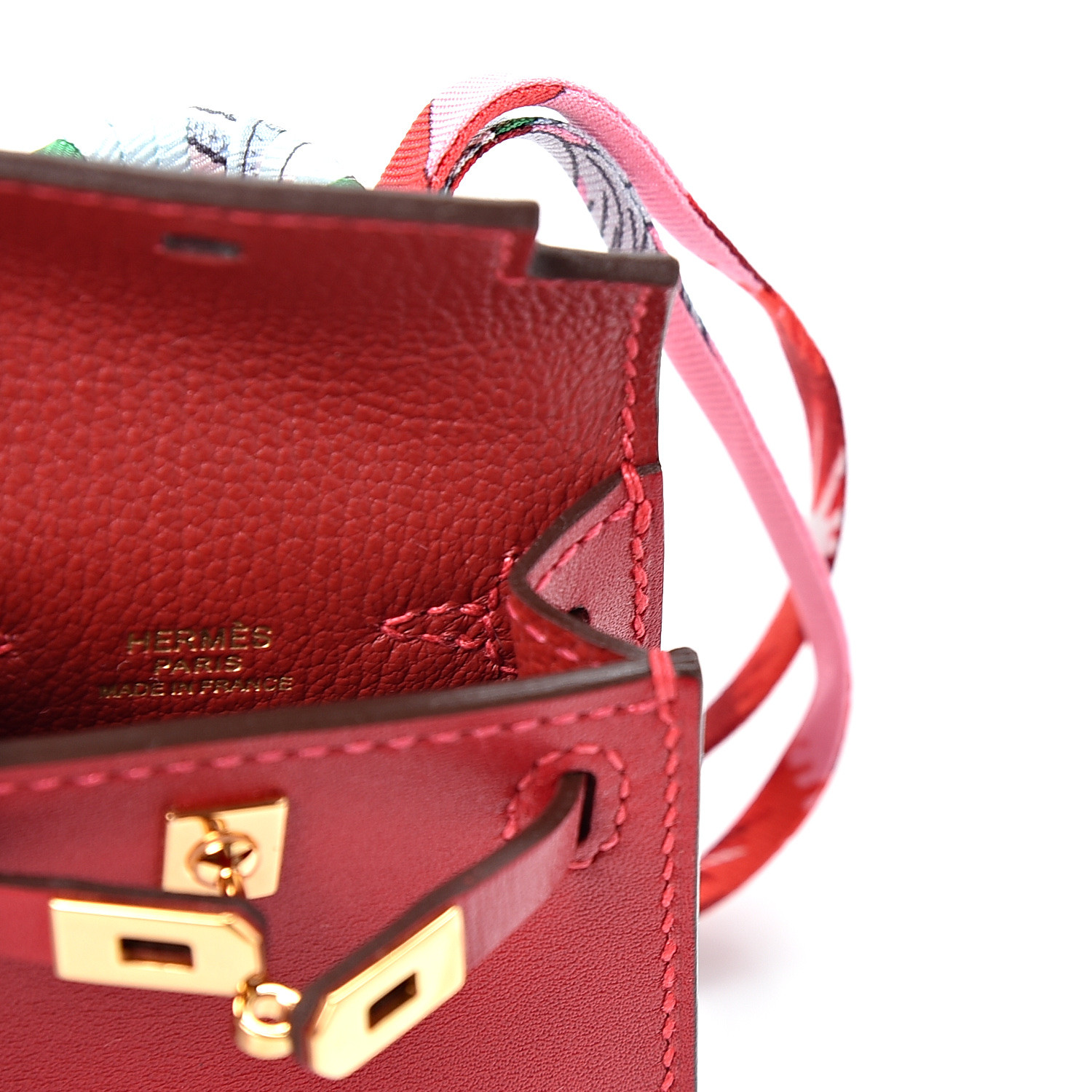 HERMES Tadelakt Mini Kelly Twilly Bag Charm Rouge Vif 569673