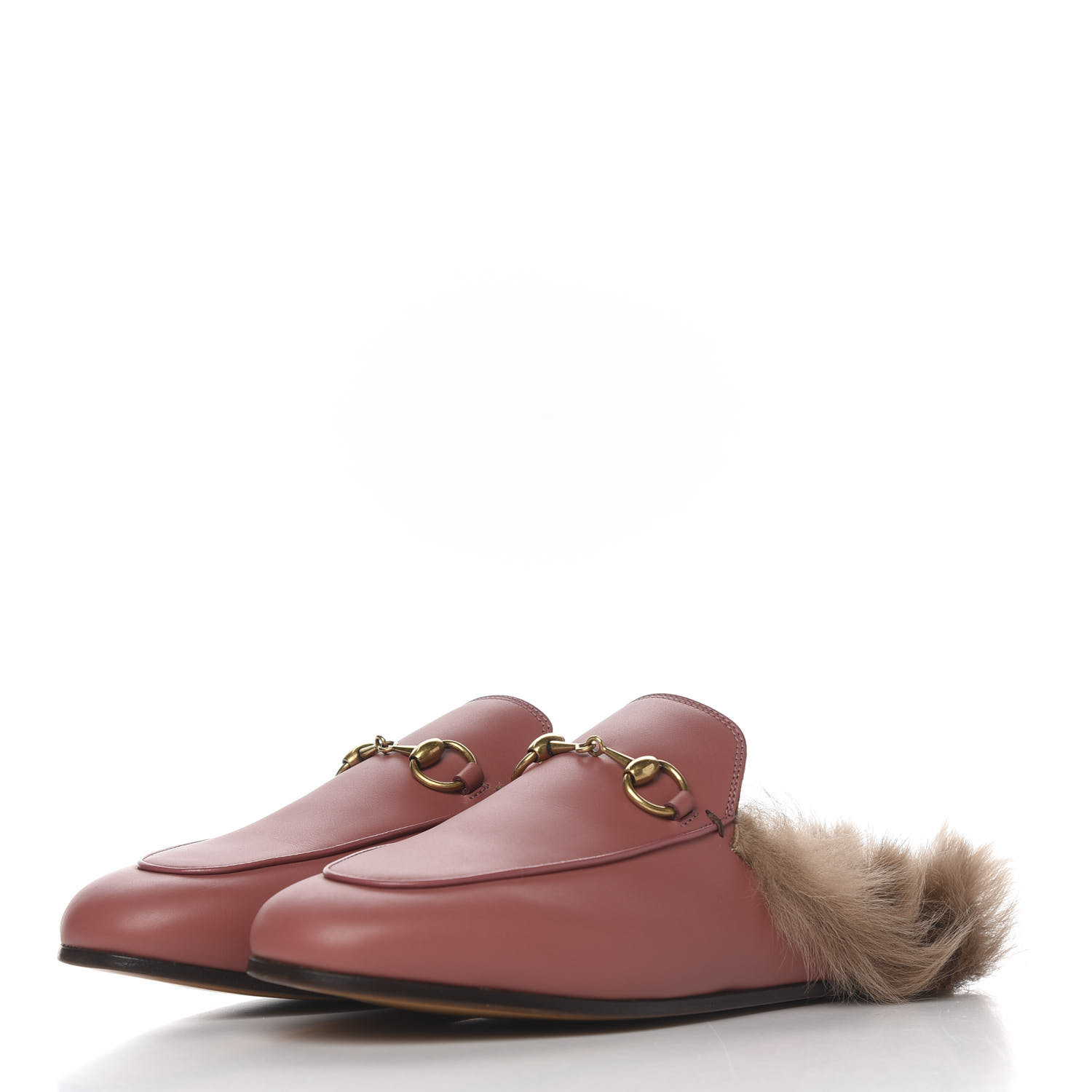 GUCCI Calfskin Fur Womens Princetown Slippers 36 Rose Pink 569019 ...