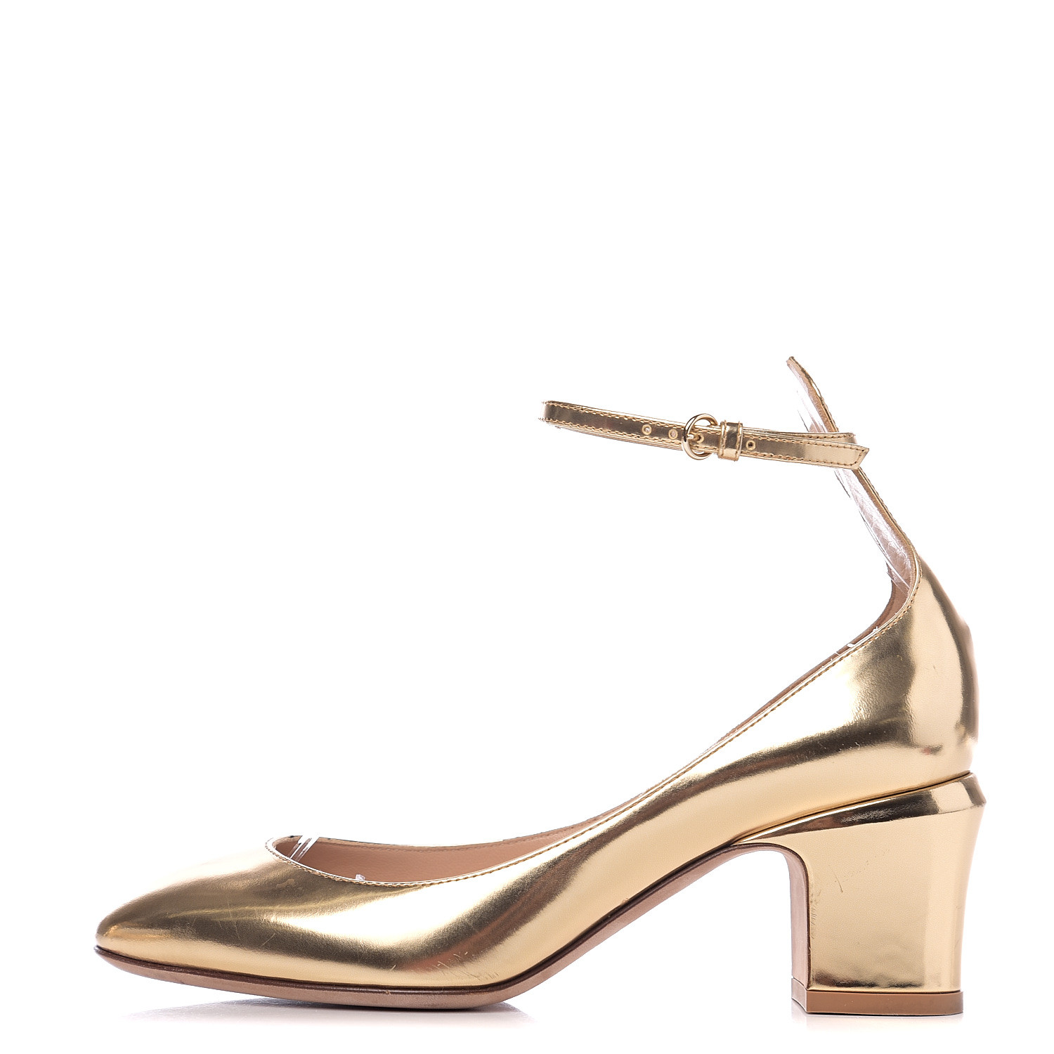 gold strap pumps