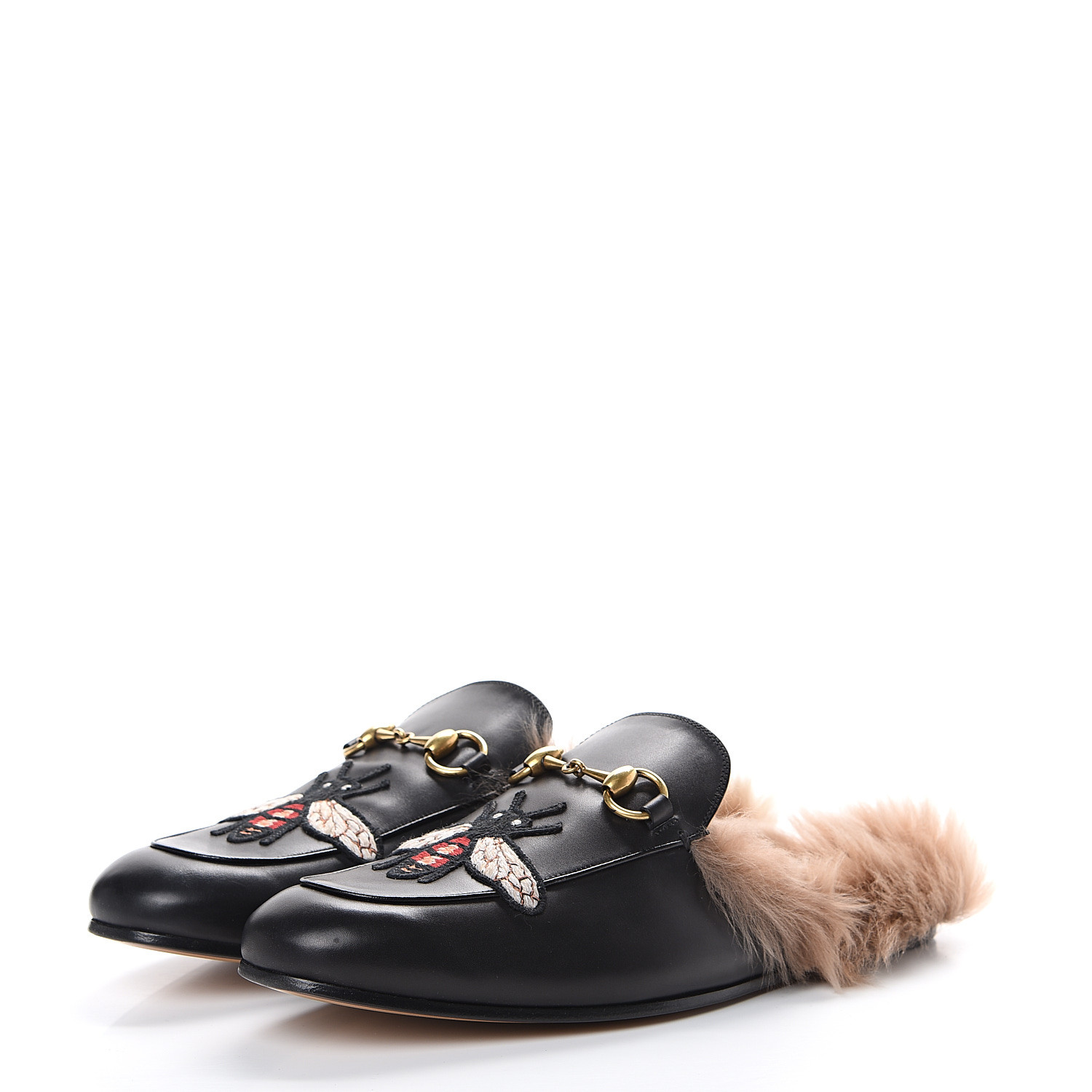 gucci bee fur slides