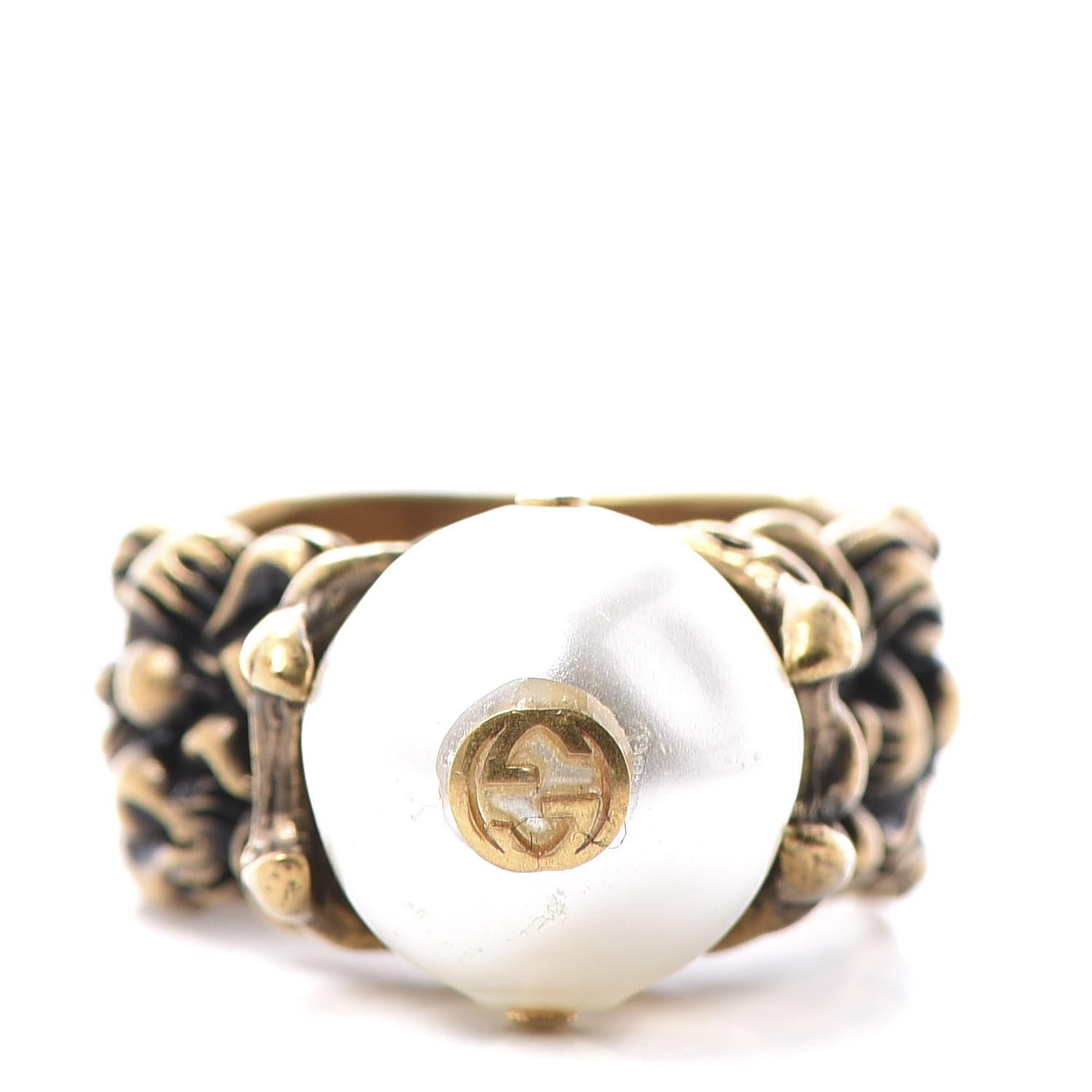 GUCCI Metal Pearl Ring 21 Aged Gold 