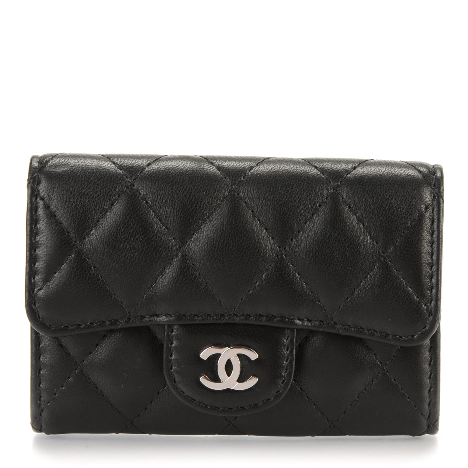 CHANEL Lambskin Quilted Flap Card Holder Black 163430