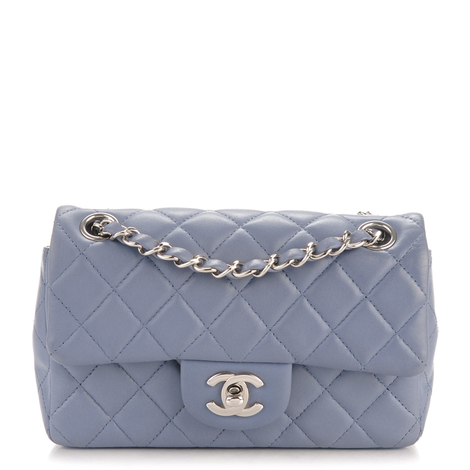 CHANEL Lambskin Quilted Mini Rectangular Flap Purple 165038