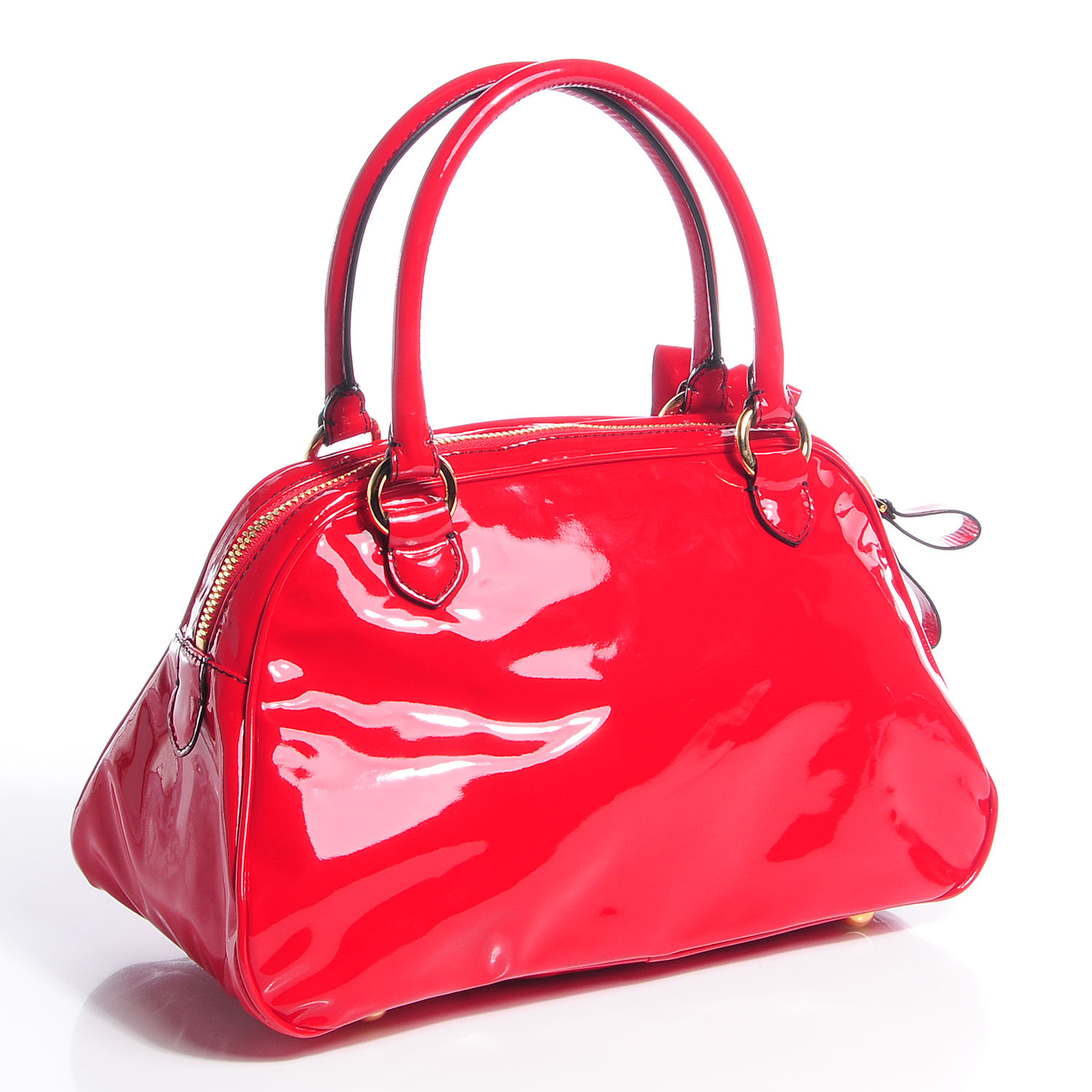 VALENTINO Patent Lacca Leather Bow Bowling Bag Red 97401