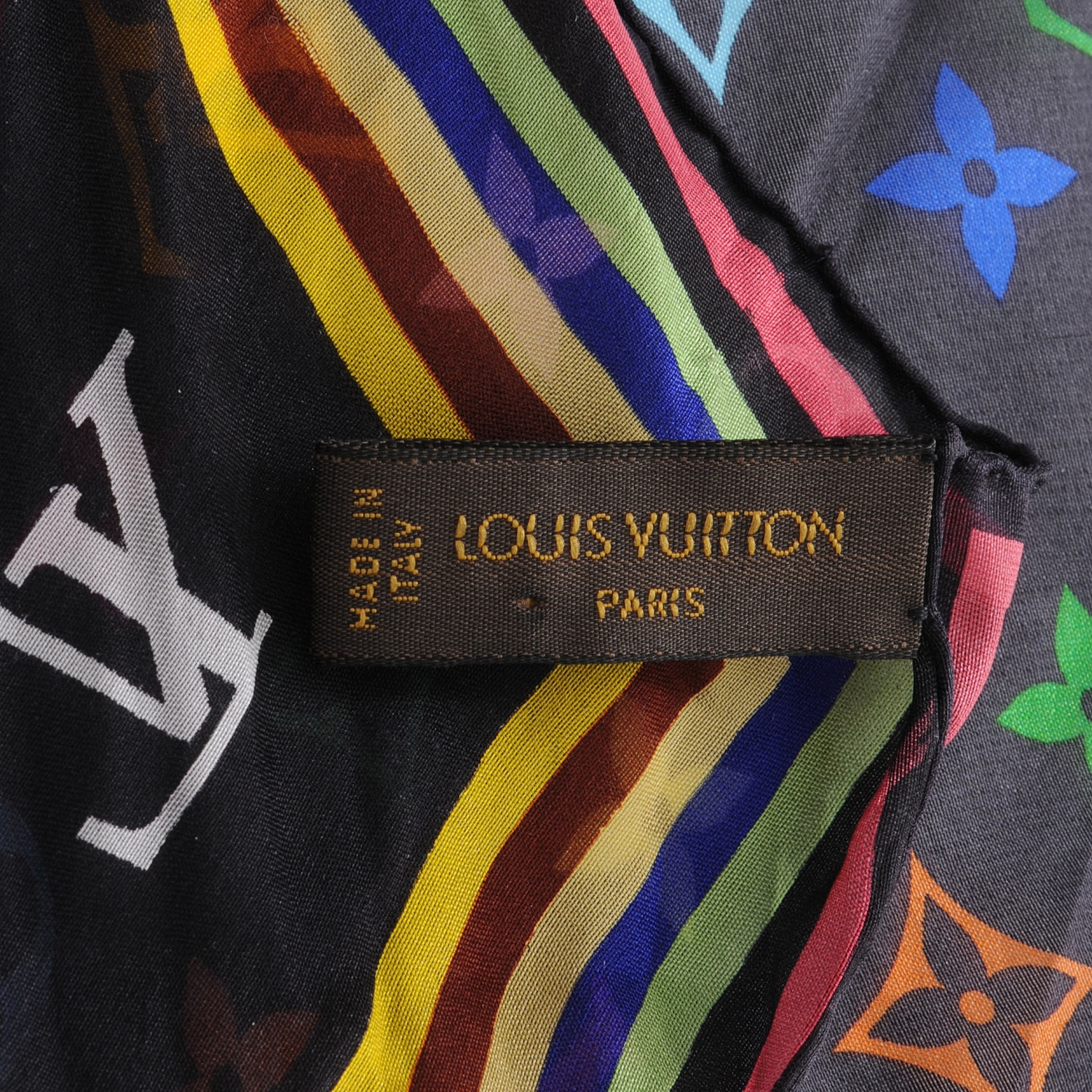 LOUIS VUITTON Silk Monogram Multicolor Square Scarf Black 45215