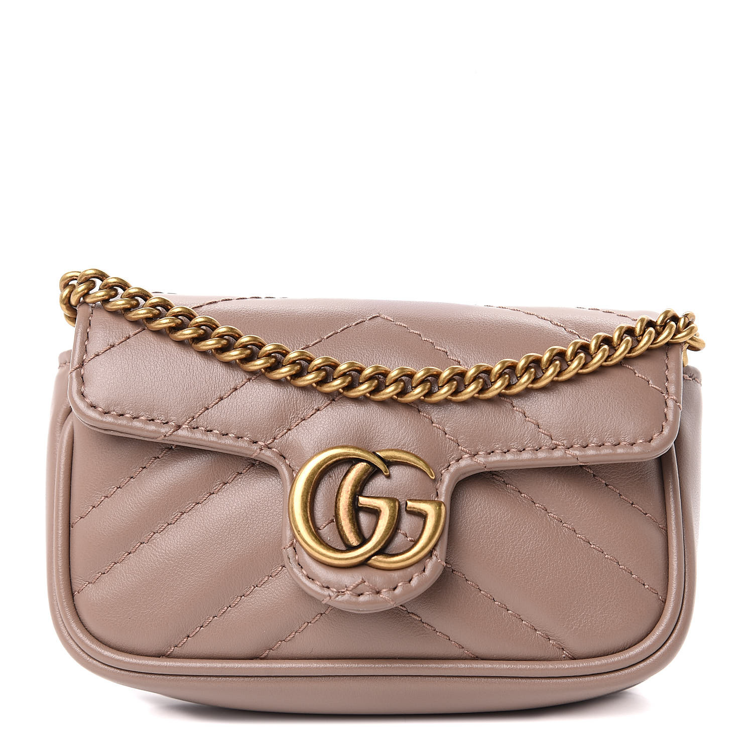 GUCCI Calfskin Matelasse GG Marmont 2.0 Coin Purse On A Chain Nude 503738
