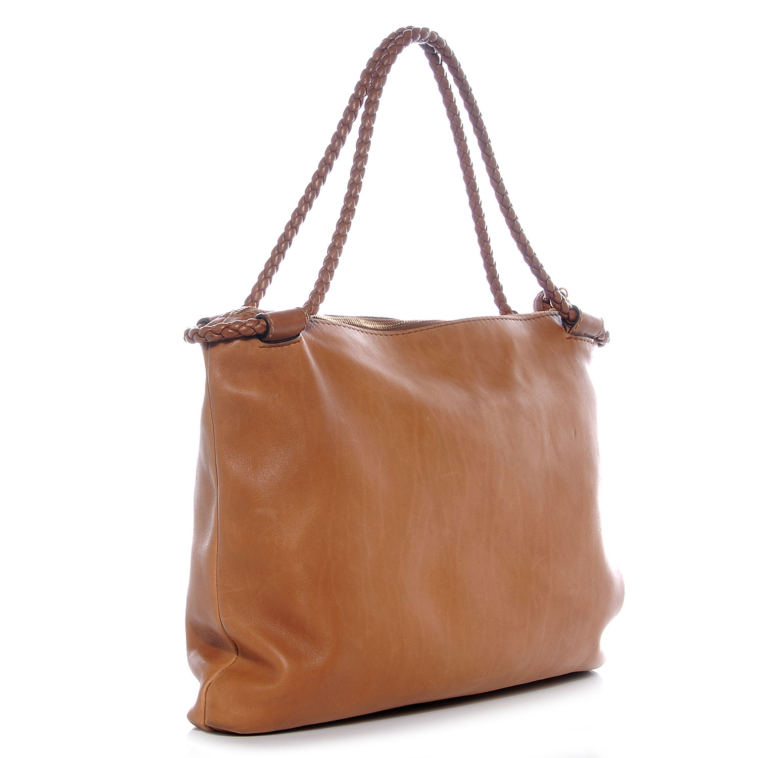 GUCCI Leather Woven Handmade Medium Shoulder Bag Light Brown 58773